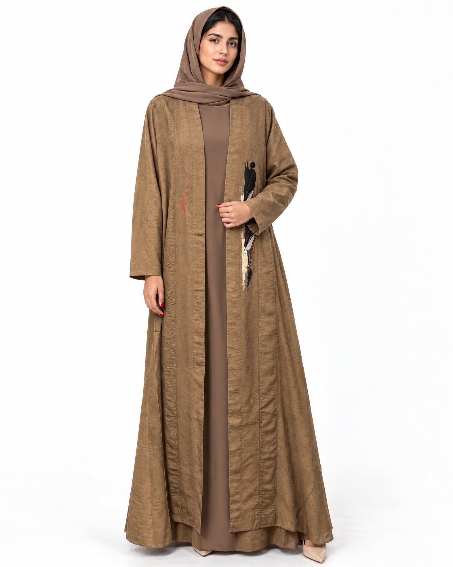 Aliya2 Camel Brown Abaya Set - AMBER FEROZ - MIRA Y MANO