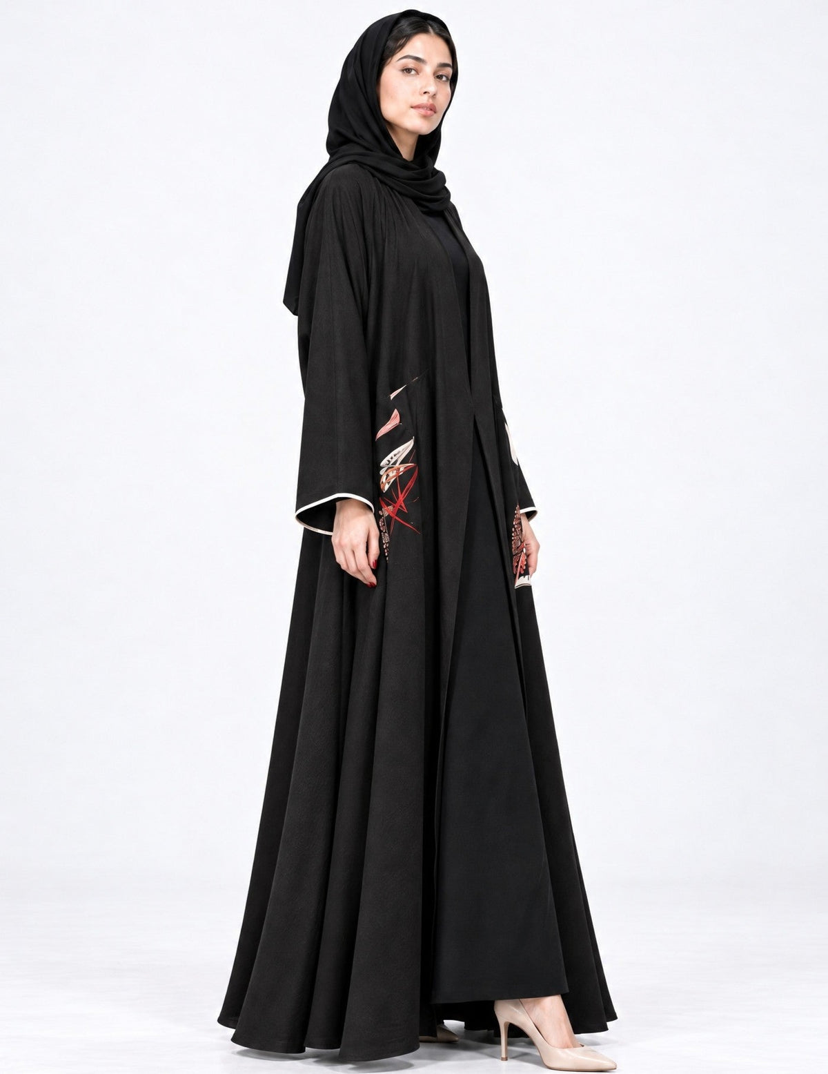 NEW HURIYA-BLK - Black Washed Silk Abaya - AMBER FEROZ - MIRA Y MANO