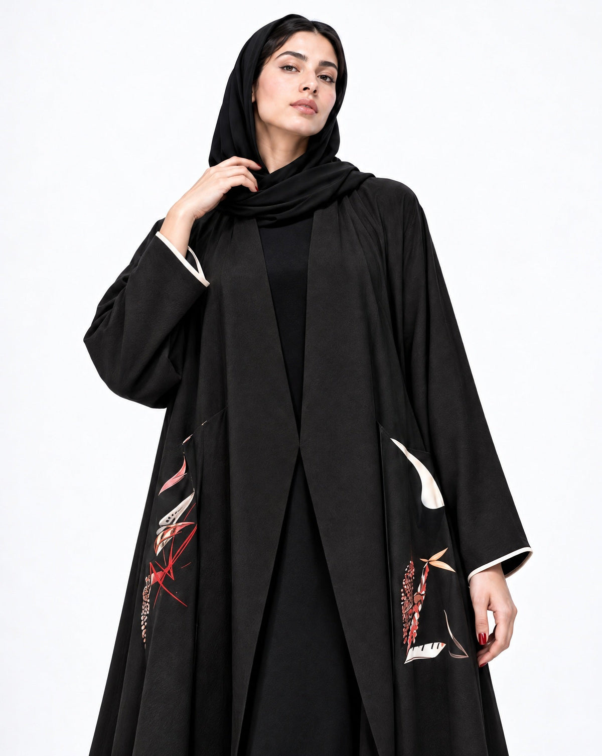 NEW HURIYA-BLK - Black Washed Silk Abaya - AMBER FEROZ - MIRA Y MANO