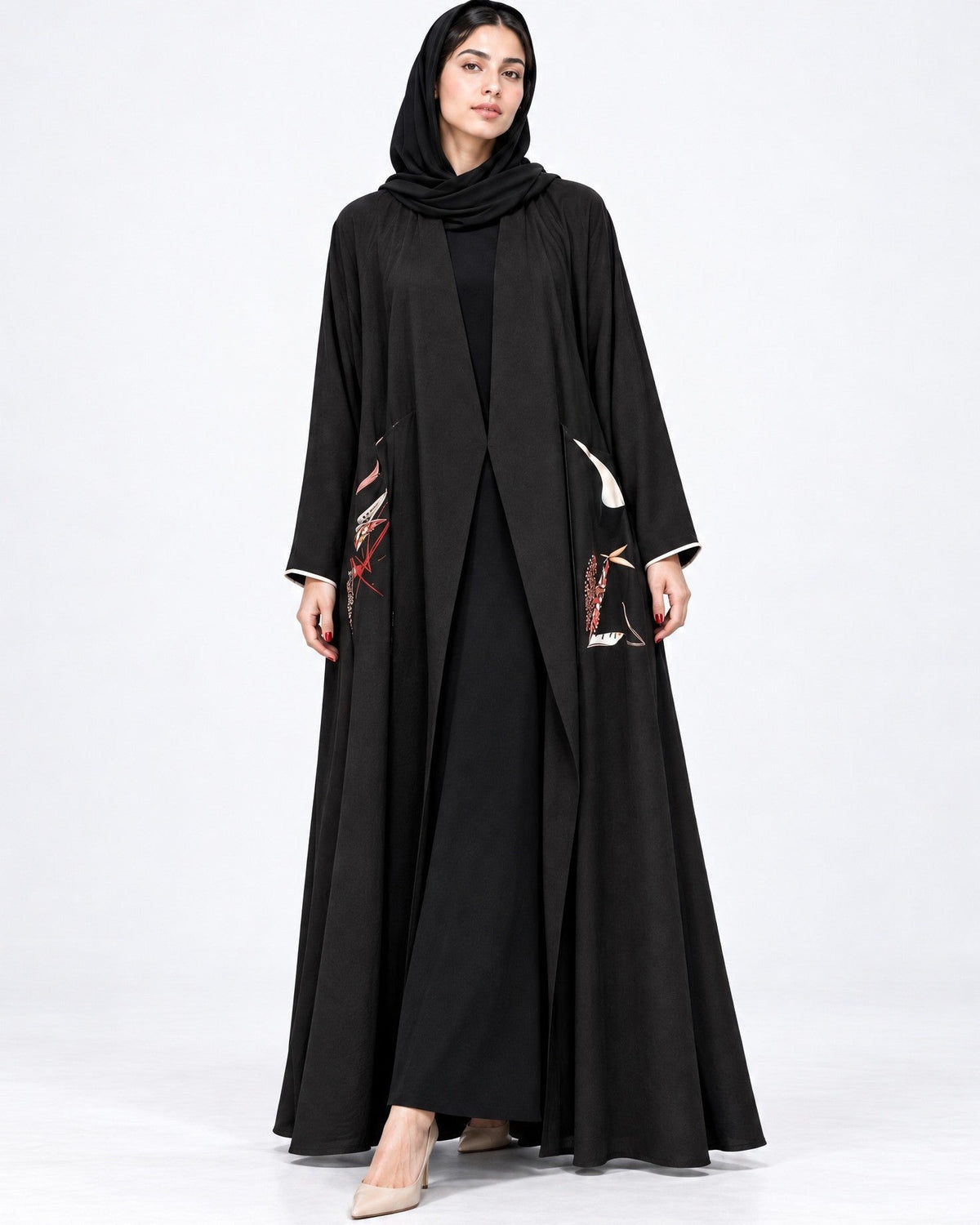 NEW HURIYA-BLK - Black Washed Silk Abaya - AMBER FEROZ - MIRA Y MANO