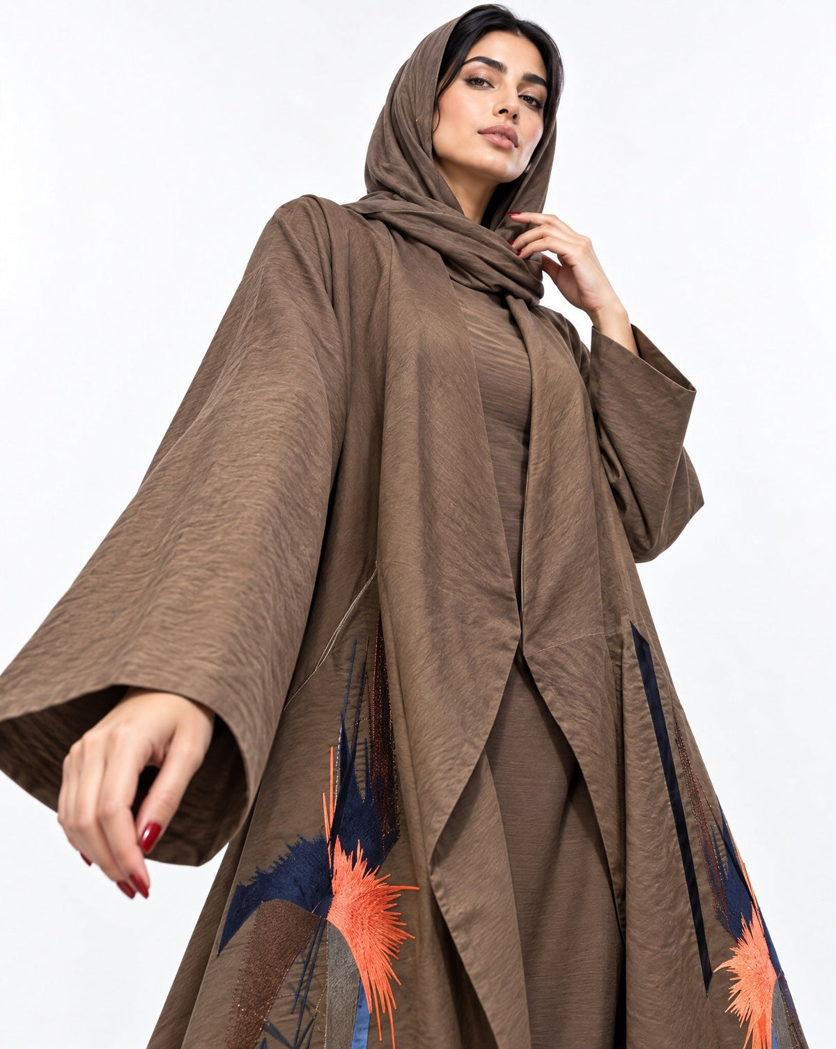 NEW HURIYA-BRW - Brown Linen Abaya Set - AMBER FEROZ - MIRA Y MANO