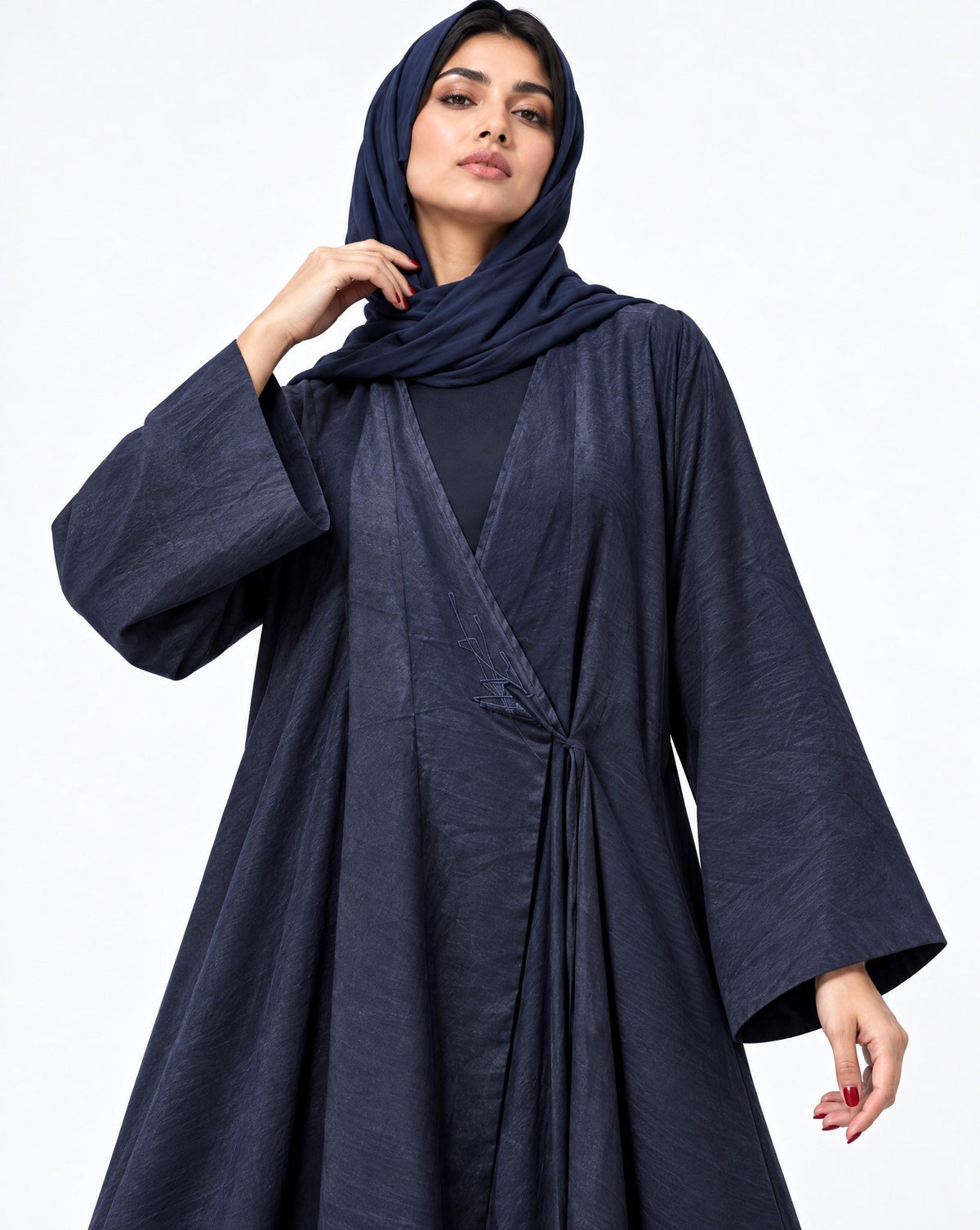 NVY-ZULAIKHA - Navy Linen Abaya - AMBER FEROZ - MIRA Y MANO