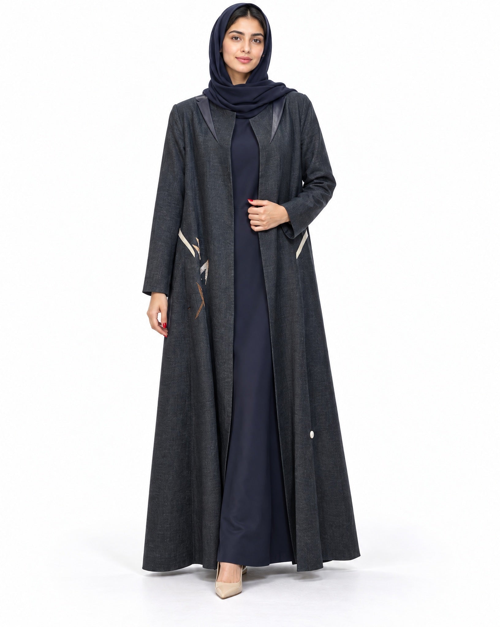 SNM - Navy Linen Abaya - AMBER FEROZ - MIRA Y MANO