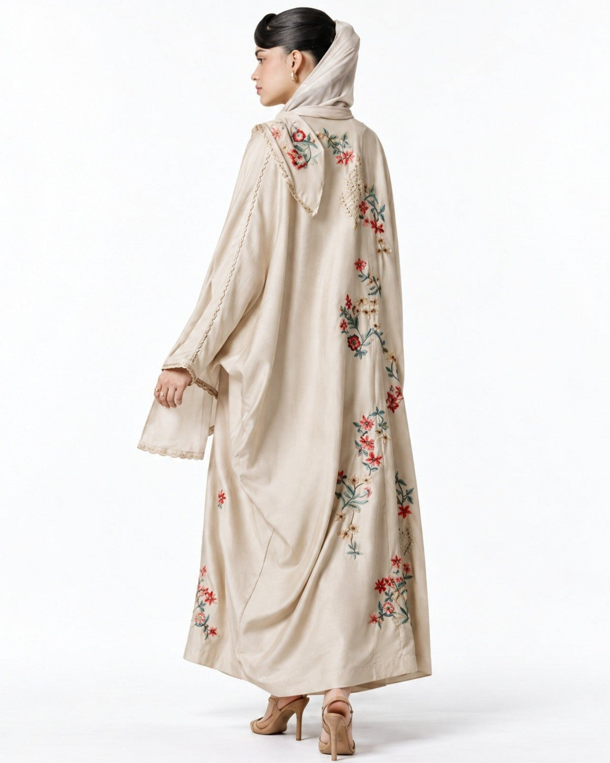 LUBABA – Beige Silk Abaya Set - AMORE MIO BY HITU - MIRA Y MANO