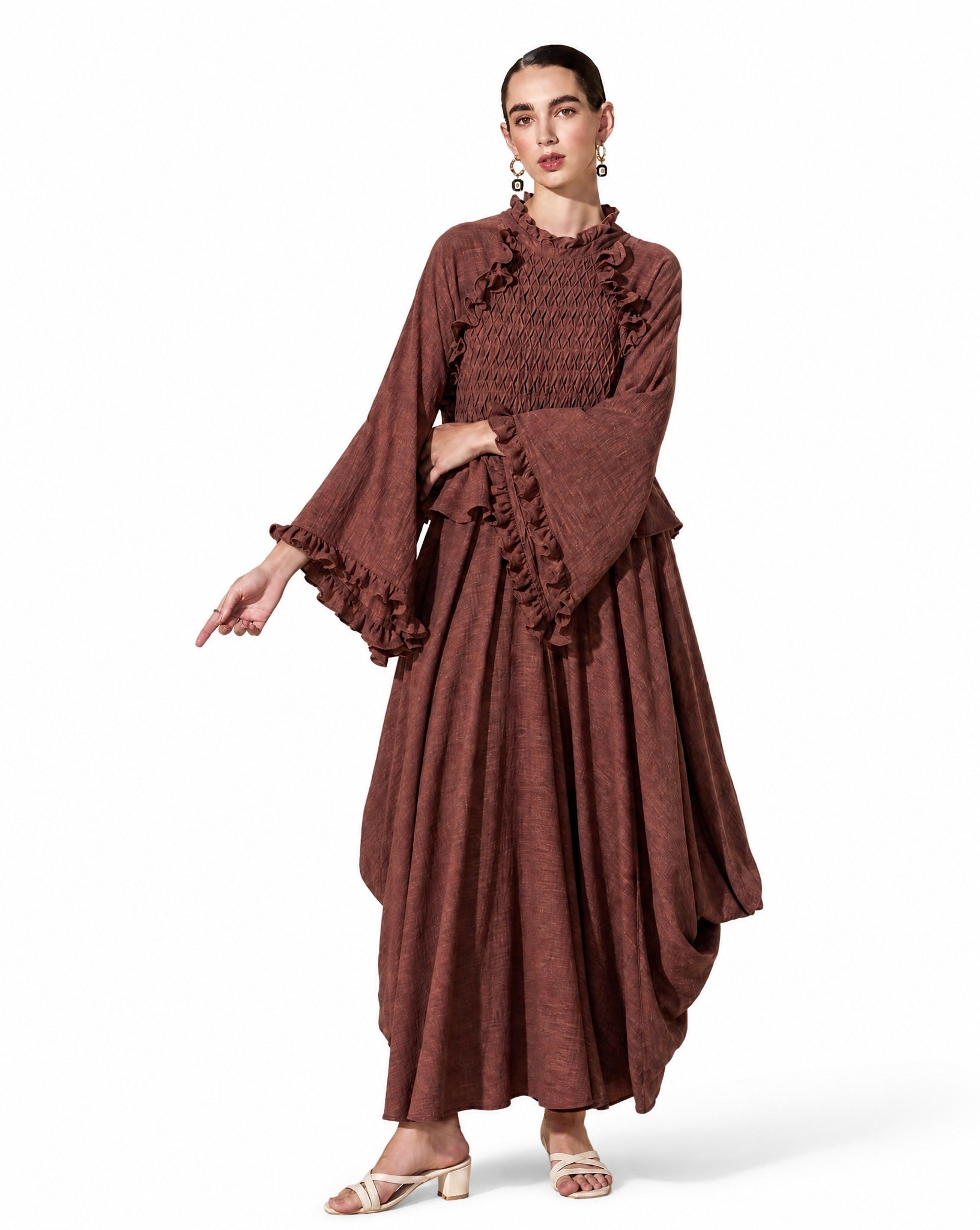 Zivara – Brown Mix Cotton Jalabiya - AMORE MIO BY HITU - MIRA Y MANO