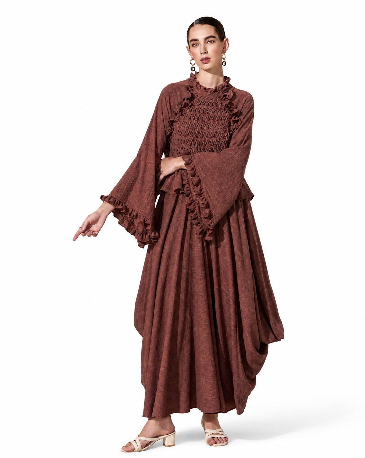 Zivara – Brown Mix Cotton Jalabiya - AMORE MIO BY HITU - MIRA Y MANO
