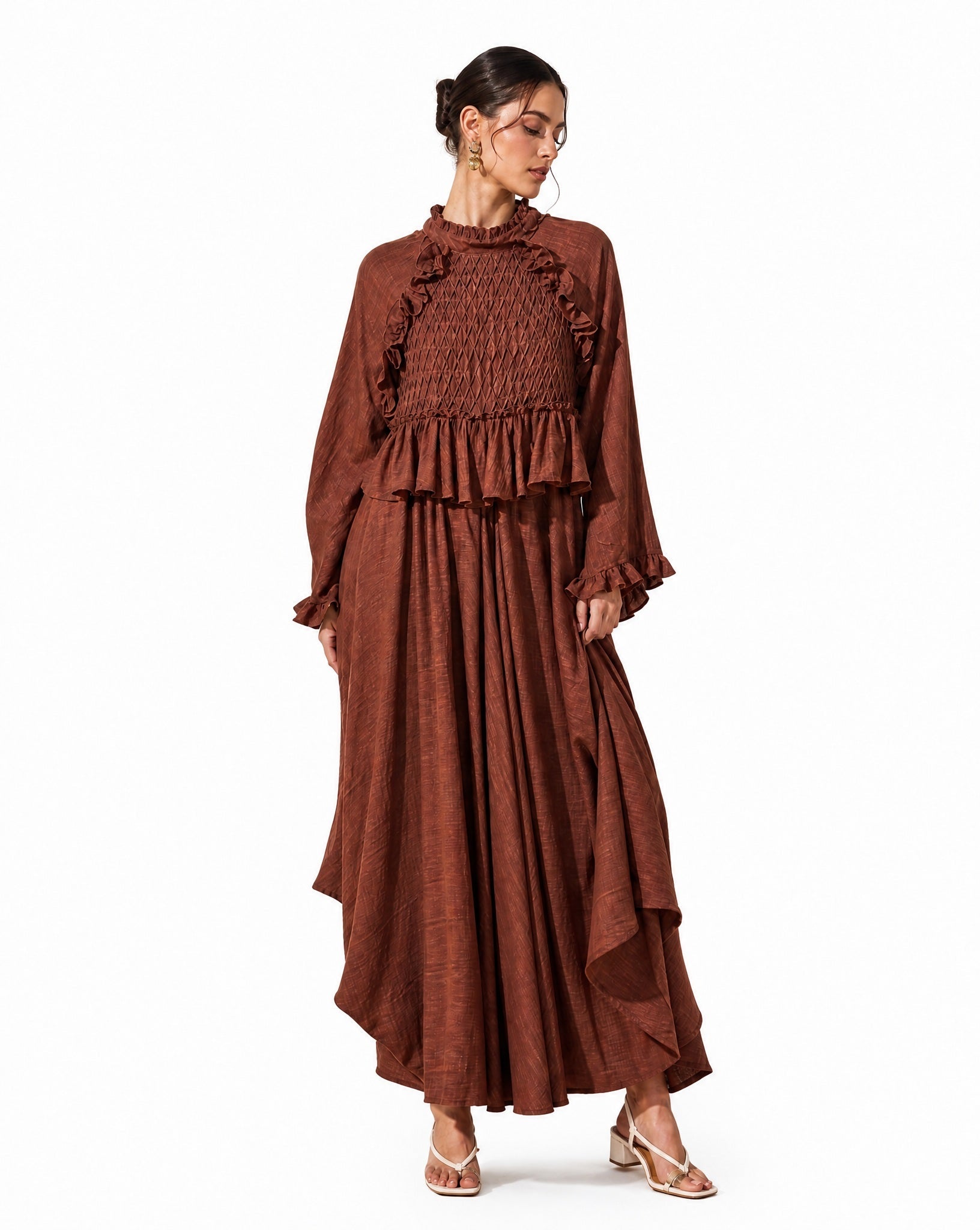 Zivara – Brown Mix Cotton Jalabiya - AMORE MIO BY HITU - MIRA Y MANO