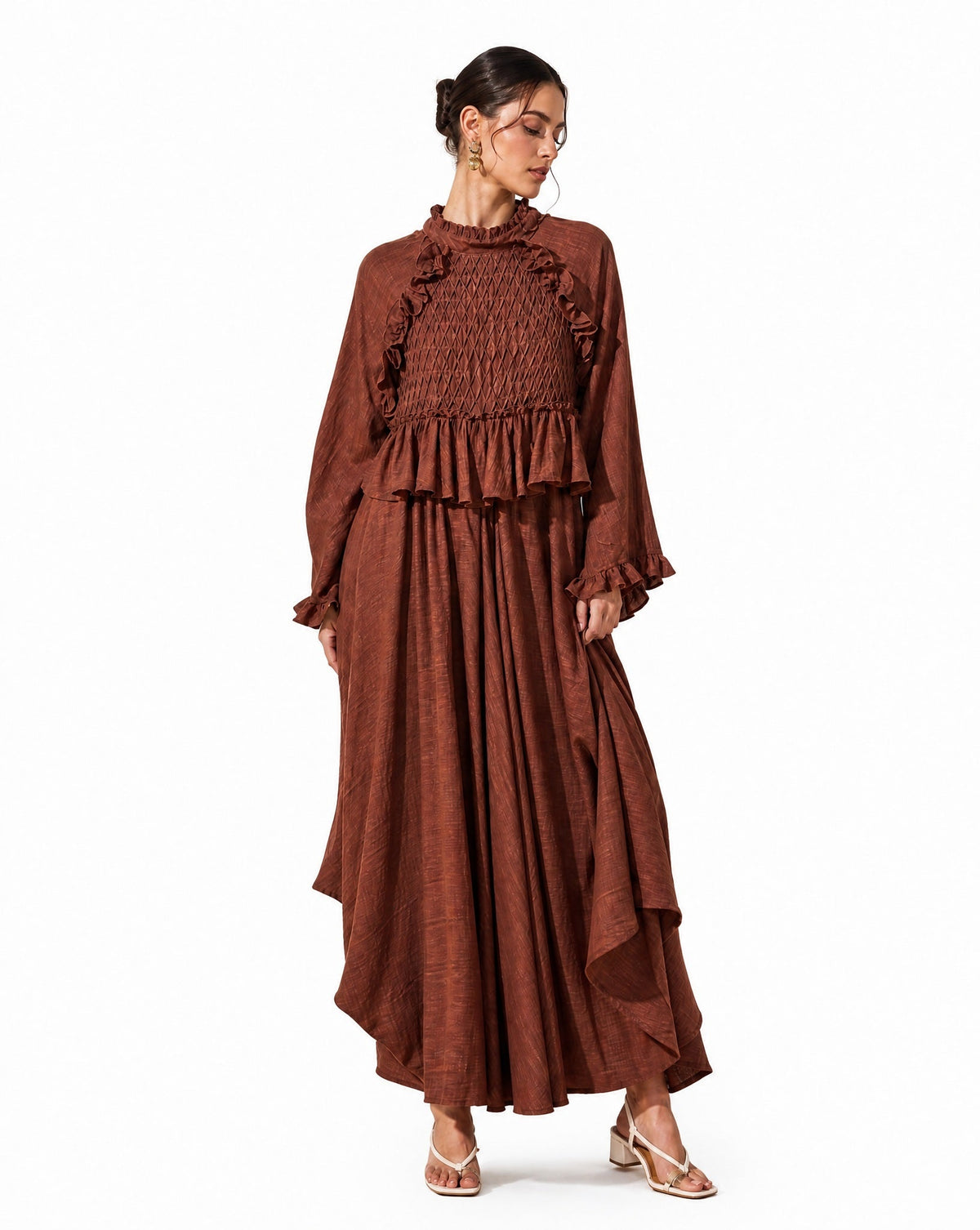 Zivara – Brown Mix Cotton Jalabiya - AMORE MIO BY HITU - MIRA Y MANO