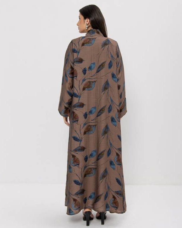 Beige Printed Chiffon Abaya - ASDAF LINE - MIRA Y MANO
