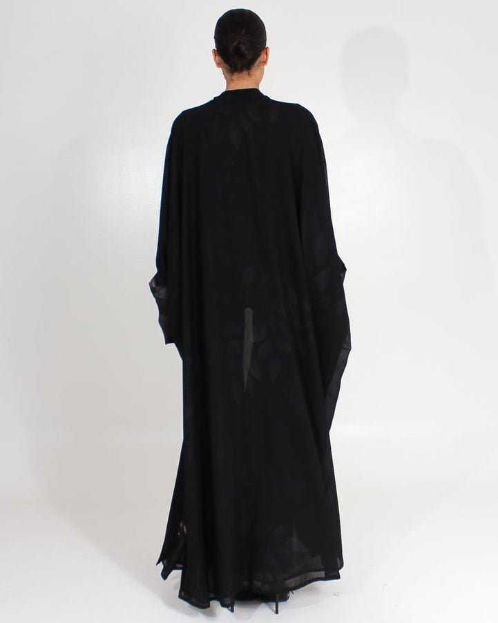Gray Lined Chiffon – Black Chiffon Abaya - ASDAF LINE - MIRA Y MANO
