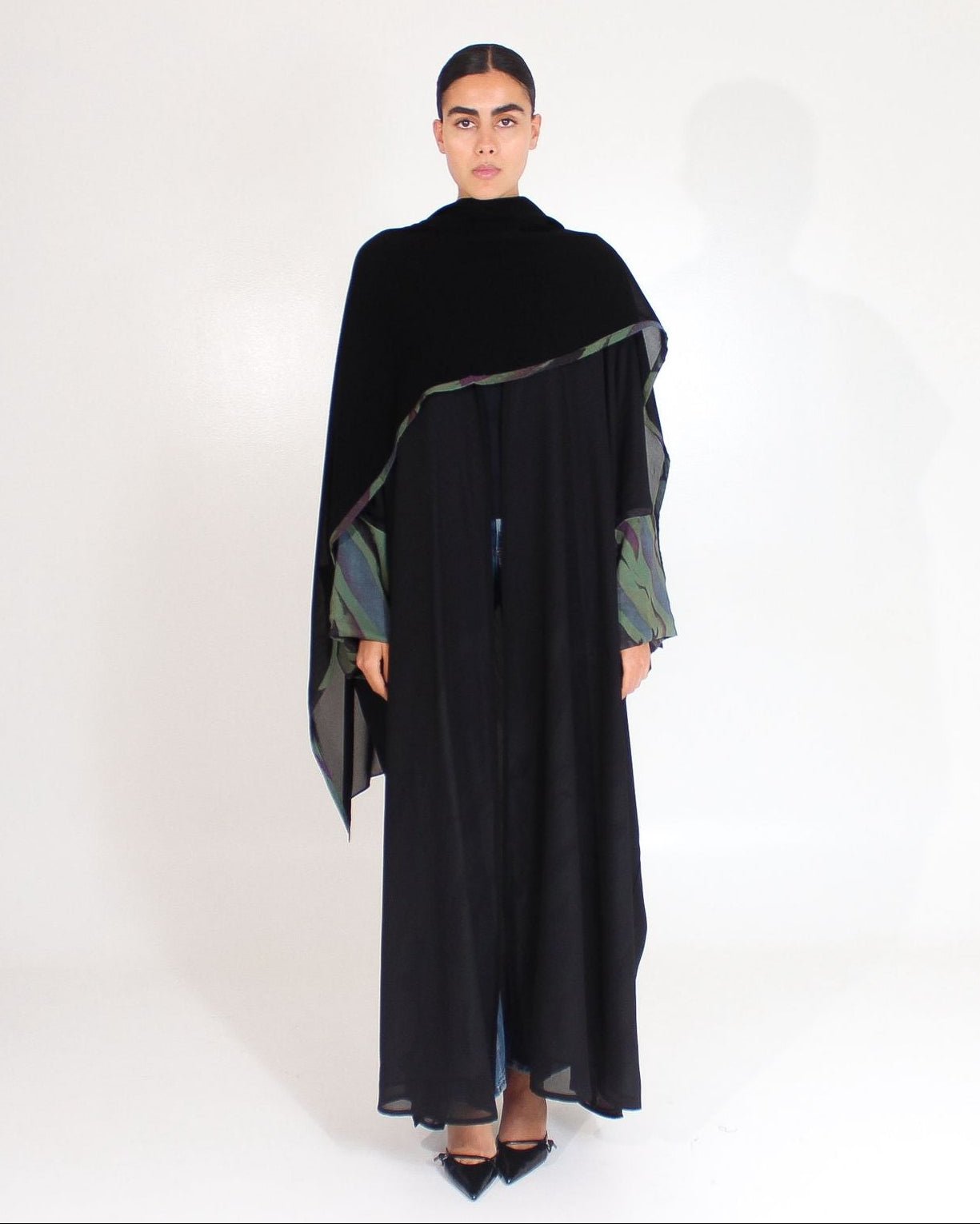 LINED CHIFFON OLIVE ABAYA - ASDAF LINE - MIRA Y MANO