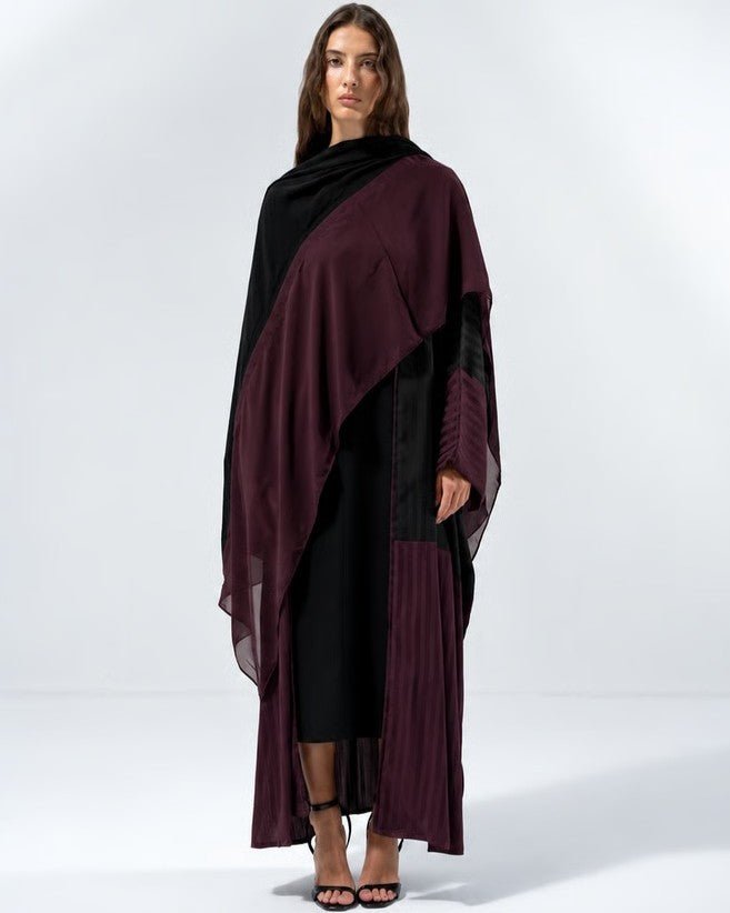 Striped Black - Black Crepe Abaya - ASDAF LINE - MIRA Y MANO