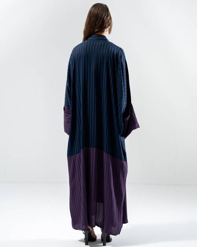 Striped Navy Silk Abaya - ASDAF LINE - MIRA Y MANO