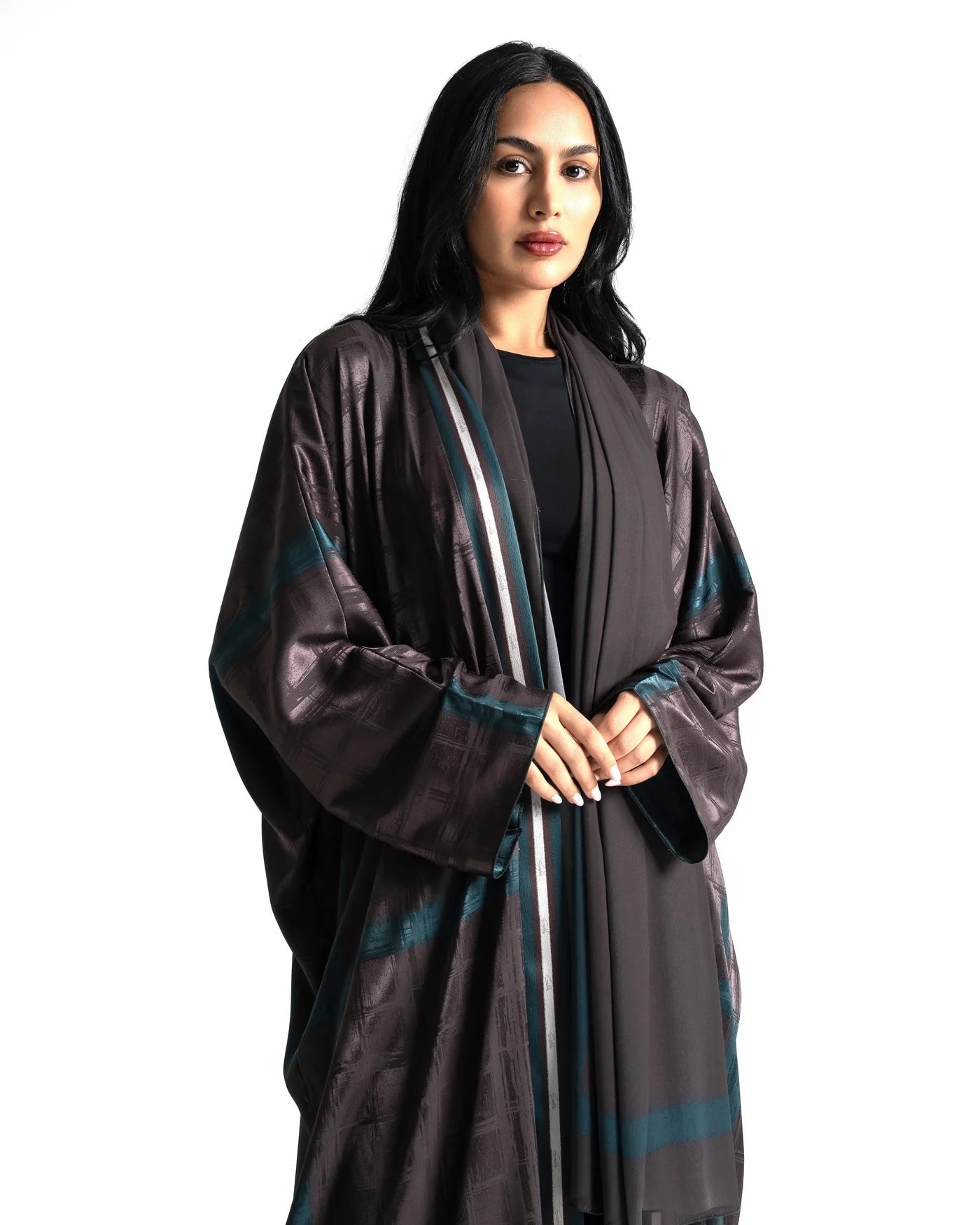 A25-18 – Dark Grey Jacquard Abaya - ASL - MIRA Y MANO