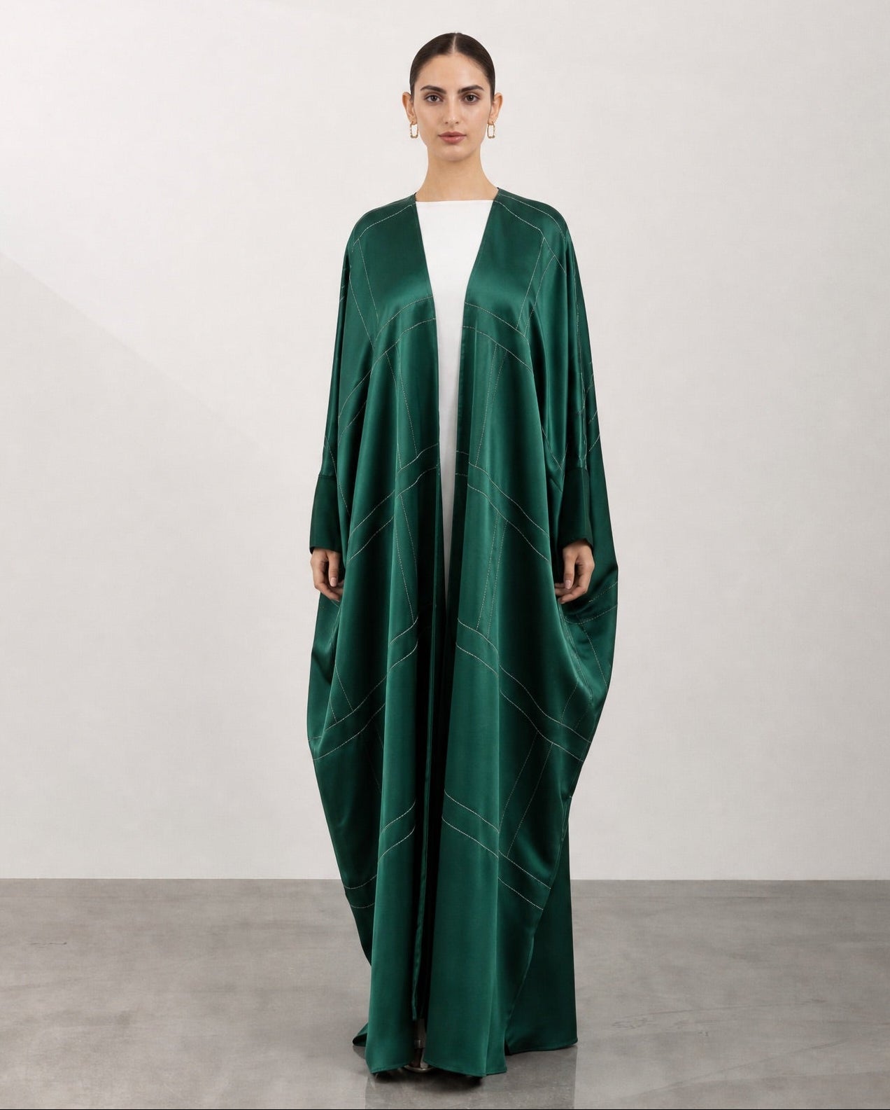 A26-25 G – Green Heavy Silk Abaya - ASL - MIRA Y MANO