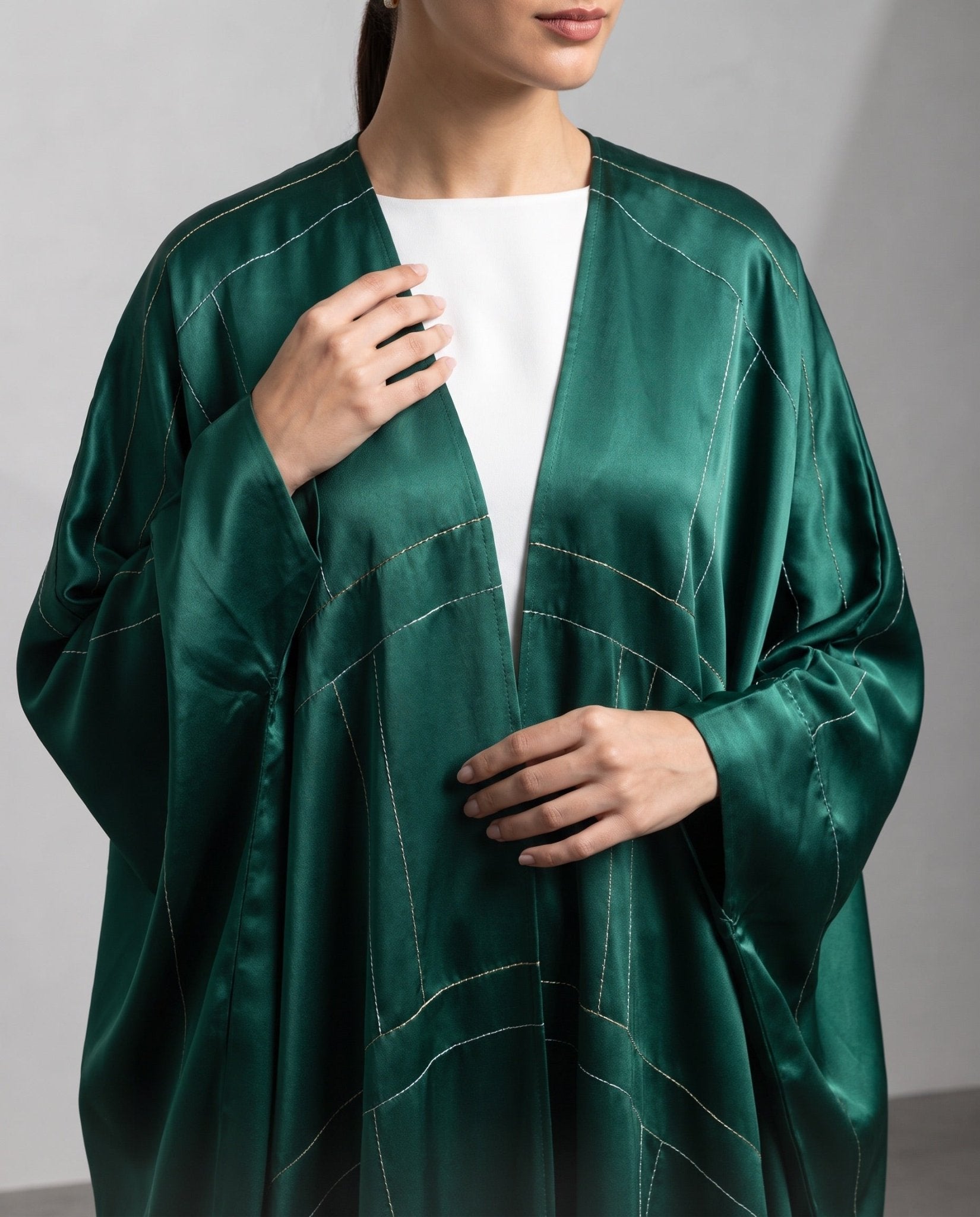 A26-25 G – Green Heavy Silk Abaya - ASL - MIRA Y MANO