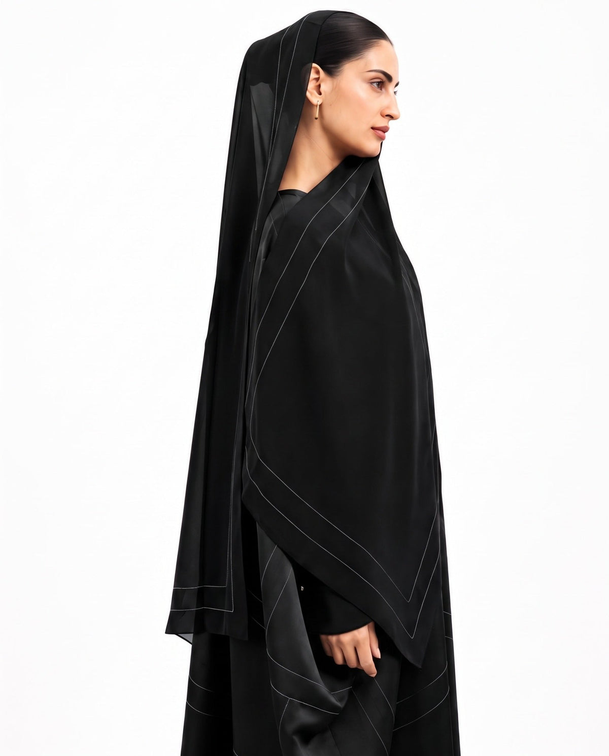 A26-25B - Black Silk Abaya - ASL - MIRA Y MANO