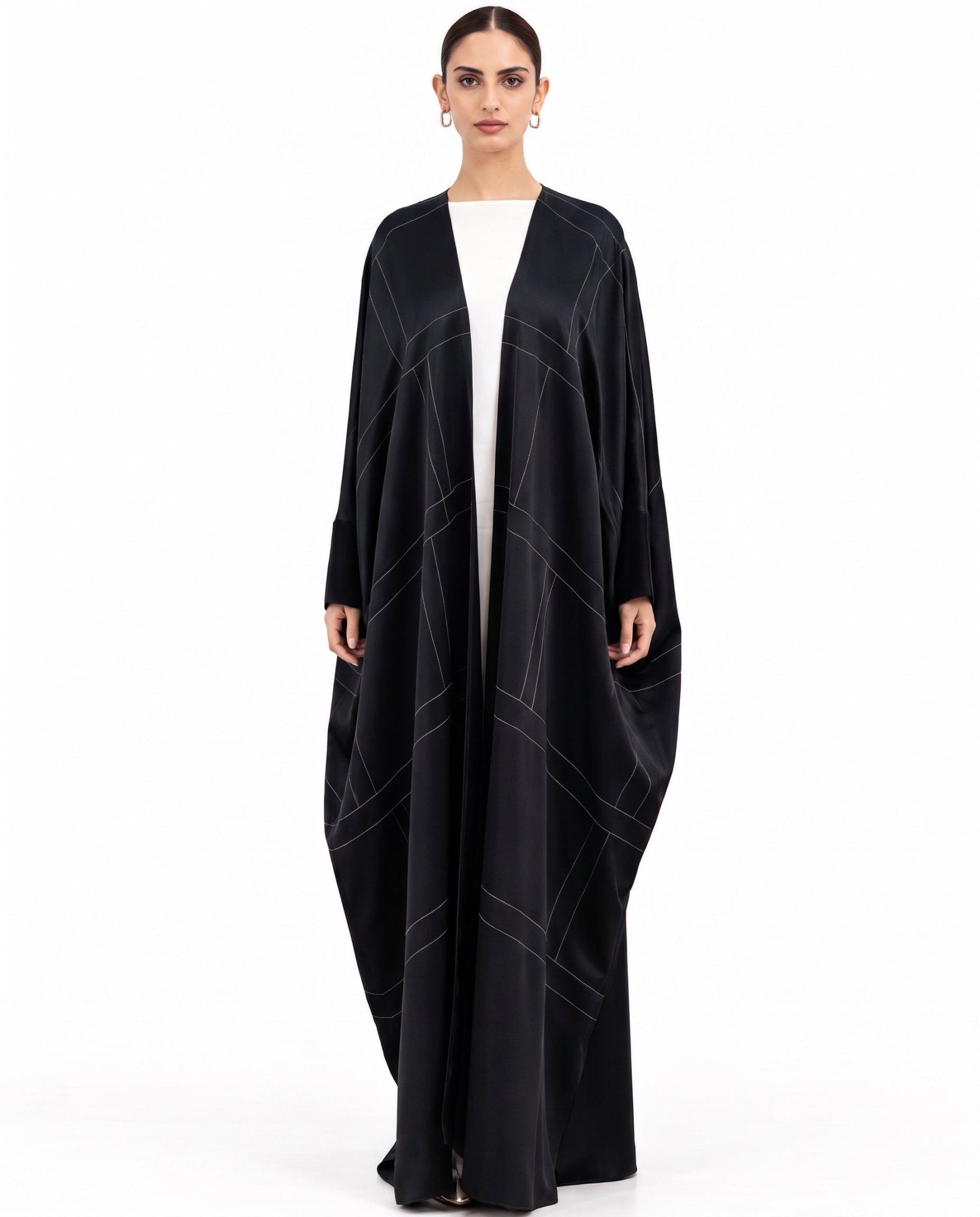 A26-25B - Black Silk Abaya - ASL - MIRA Y MANO