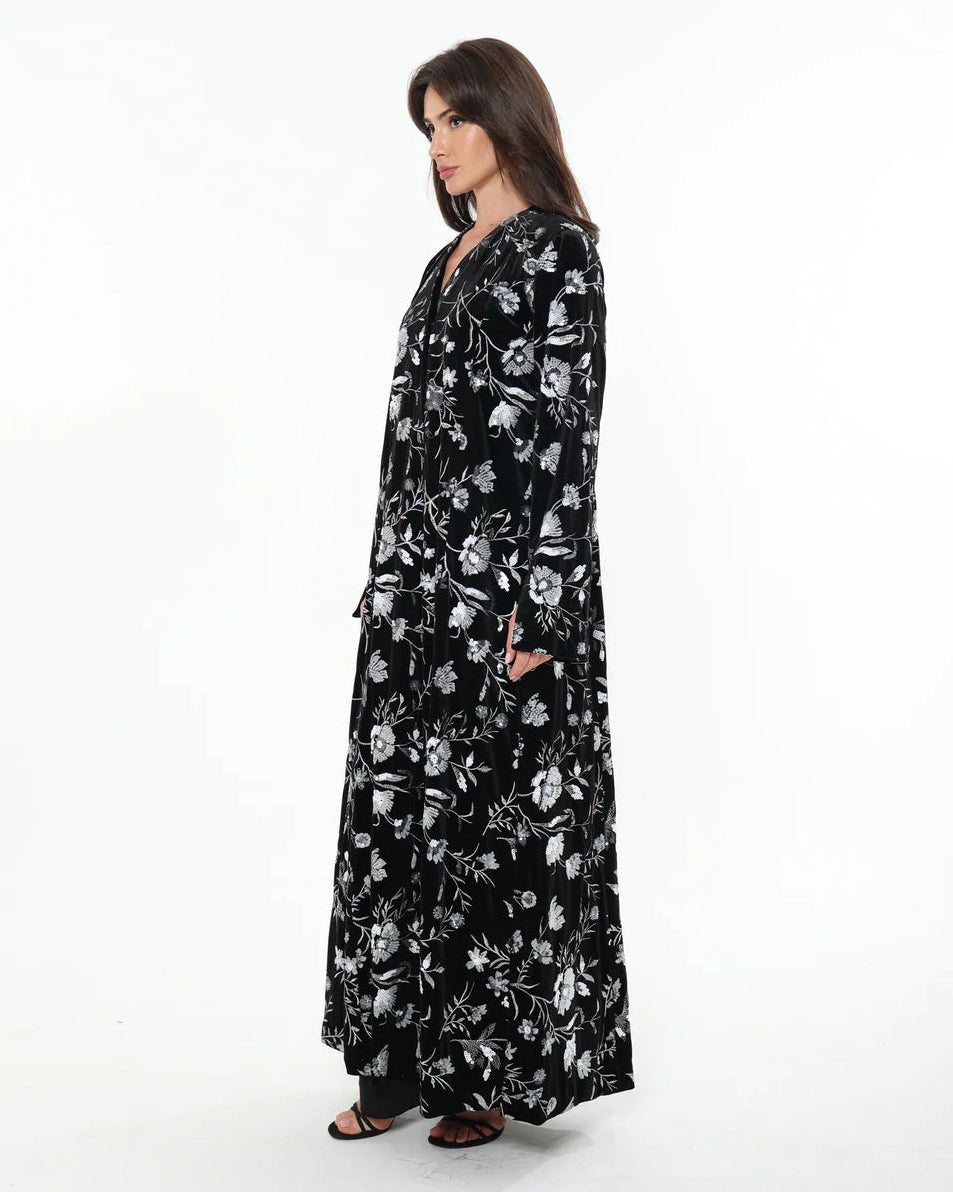 NW 2536 – Black Velvet Abaya - MIRA Y MANO