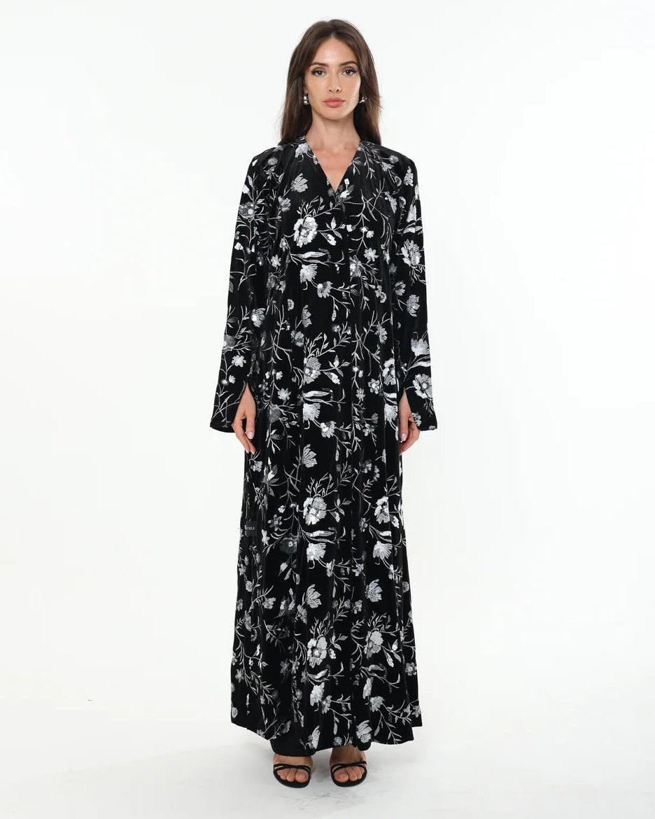 NW 2536 – Black Velvet Abaya - MIRA Y MANO