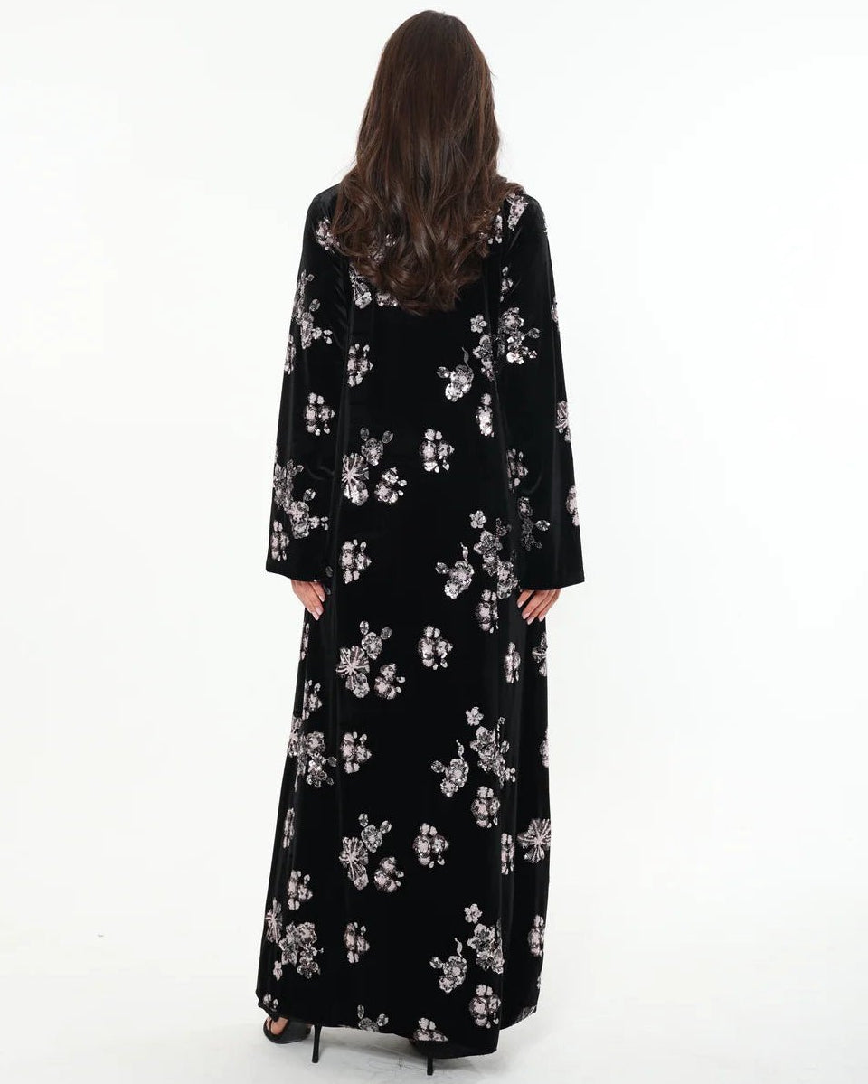 NW 2540 - Black Velvet Abaya - MIRA Y MANO