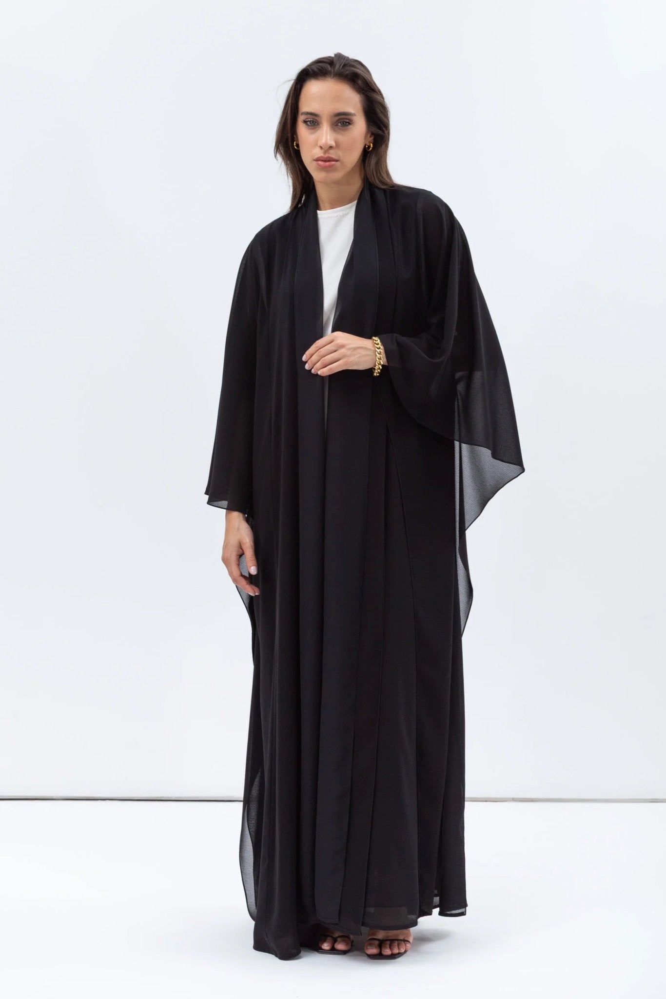 AB-FL-2LYR-CHKBLK ABAYA - CHIKA - MIRA Y MANO
