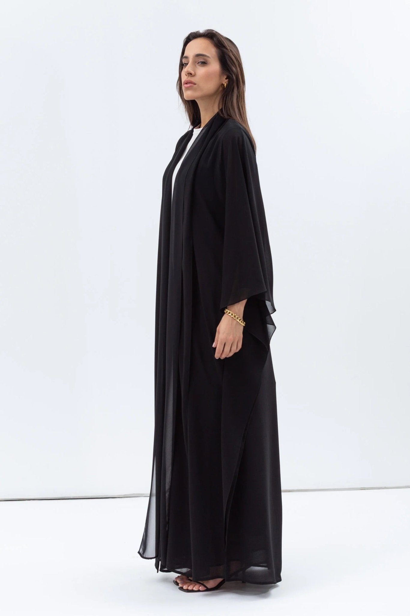 AB-FL-2LYR-CHKBLK ABAYA - CHIKA - MIRA Y MANO