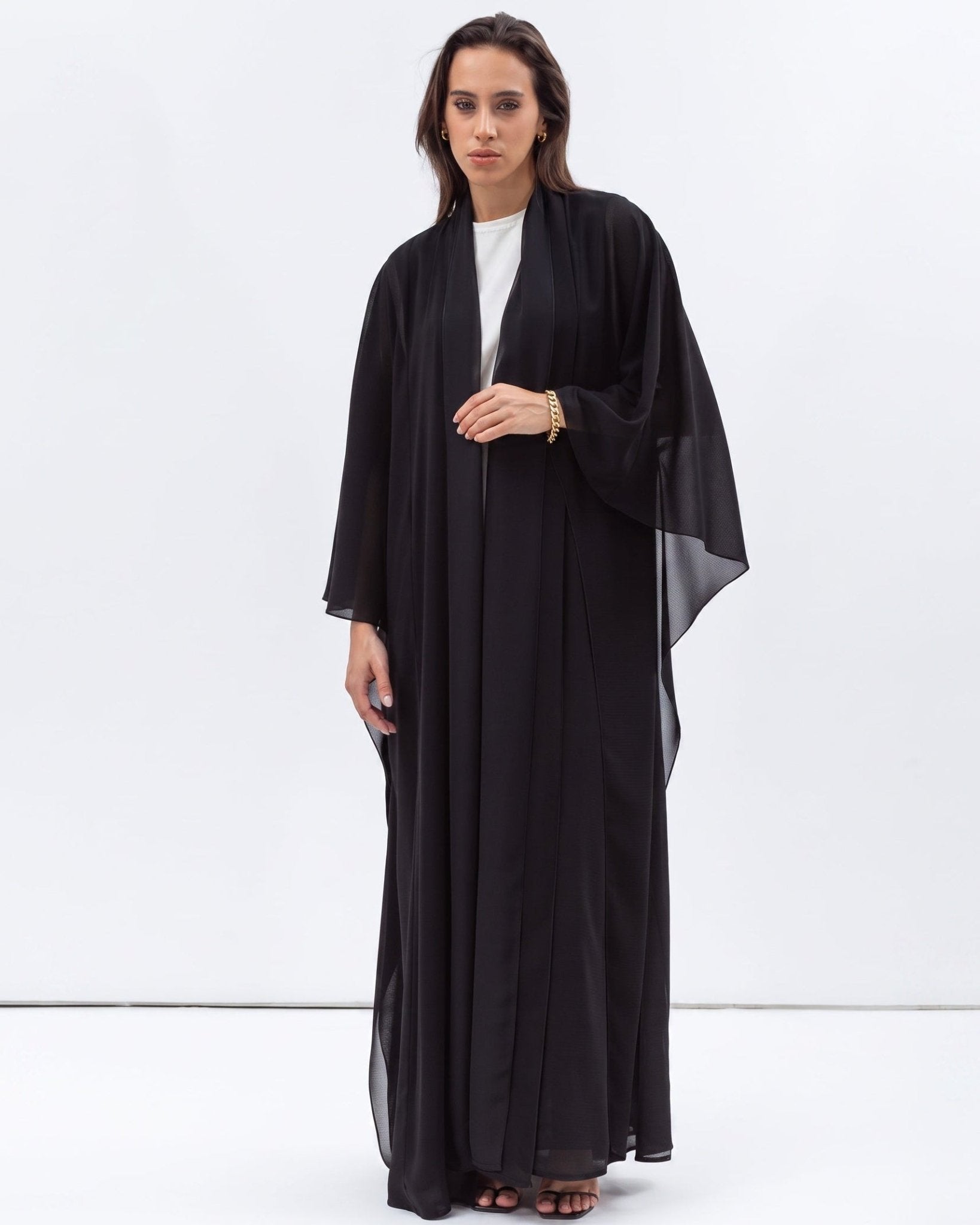 AB-FL-2LYR-CHKBLK – Black Georgette Abaya - CHIKA - MIRA Y MANO