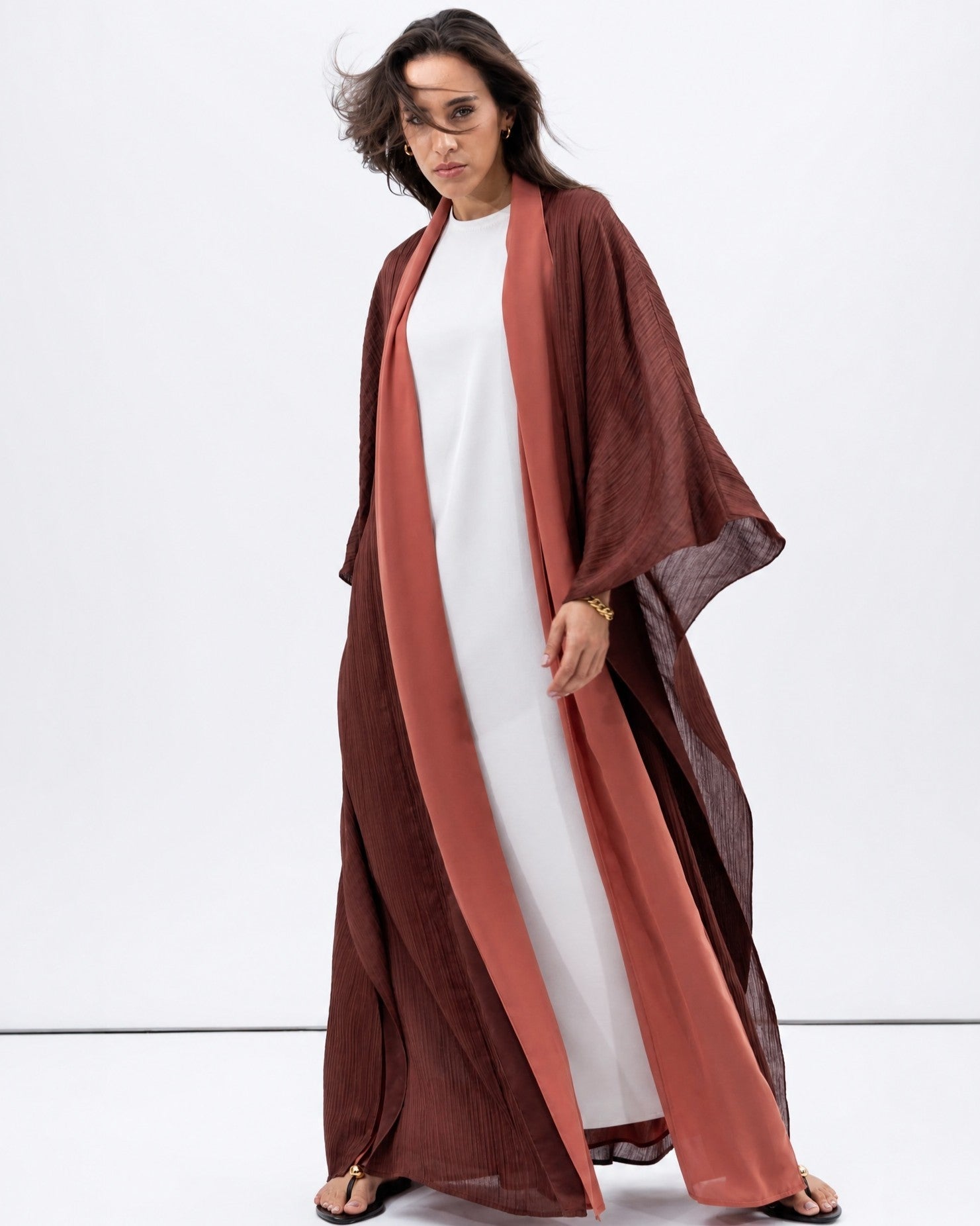AB-FL-2LYR-DRST – Deep Rust Abaya - CHIKA - MIRA Y MANO