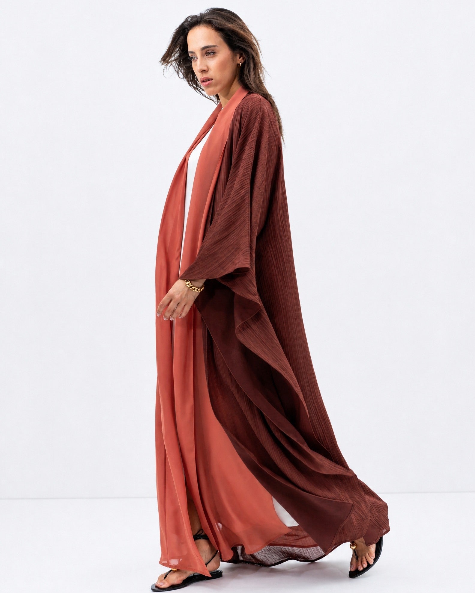 AB-FL-2LYR-DRST – Deep Rust Abaya - CHIKA - MIRA Y MANO