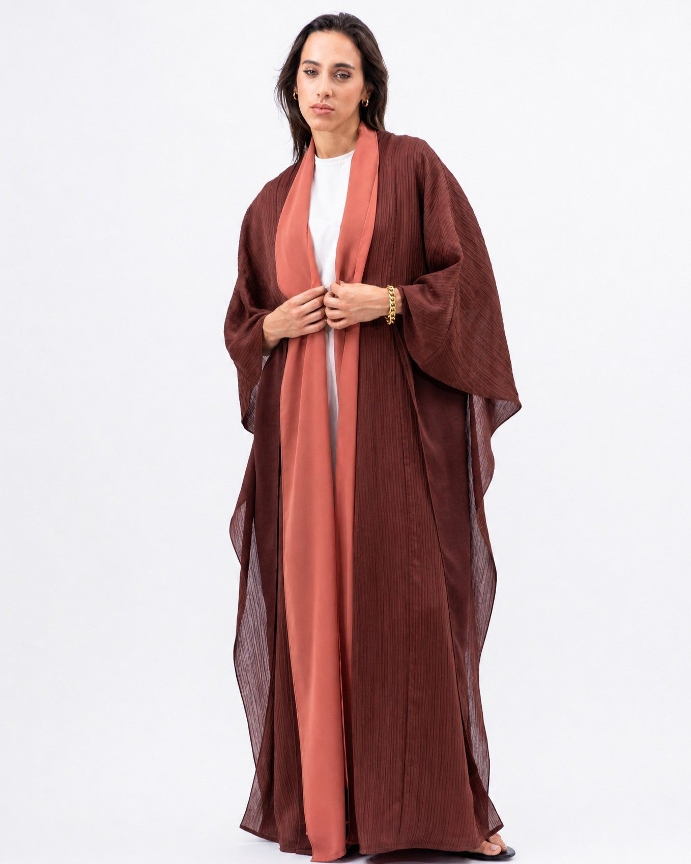 AB-FL-2LYR-DRST – Deep Rust Abaya - CHIKA - MIRA Y MANO
