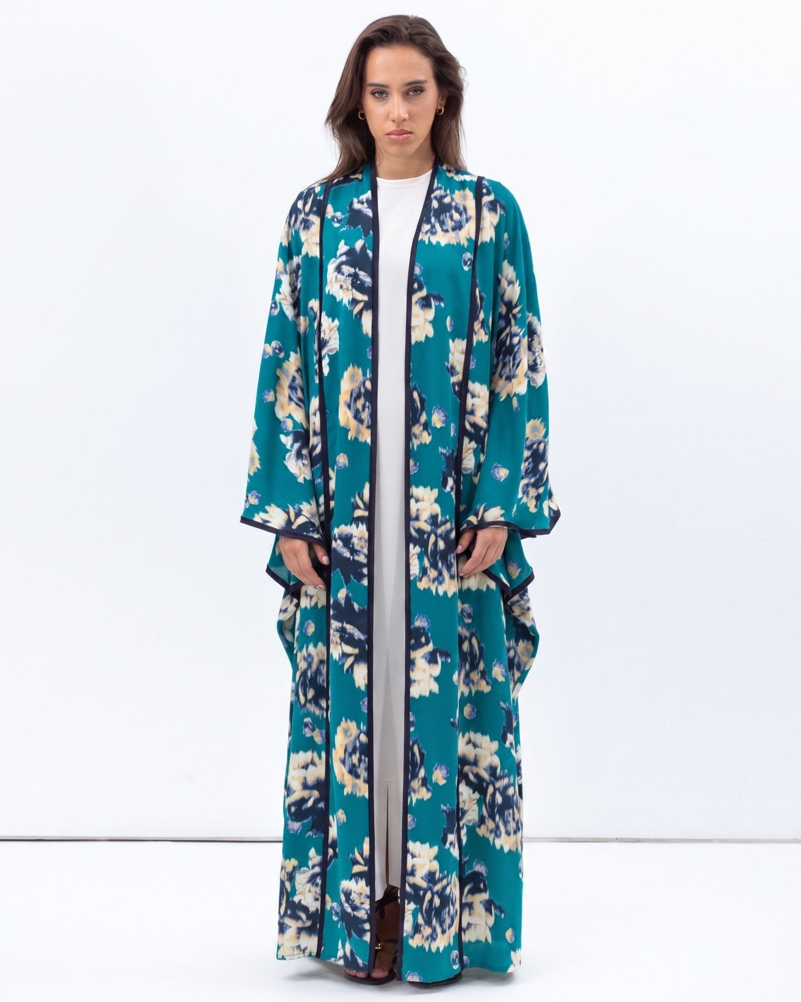 AB-FL-TL-AFP – Teal Crepe Abaya - CHIKA - MIRA Y MANO