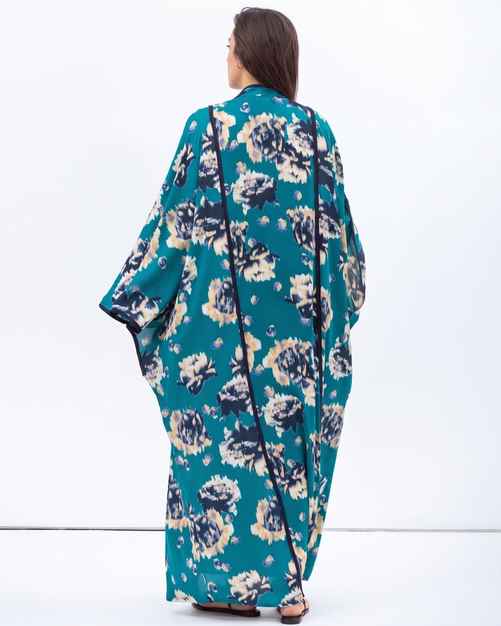 AB-FL-TL-AFP – Teal Crepe Abaya - CHIKA - MIRA Y MANO