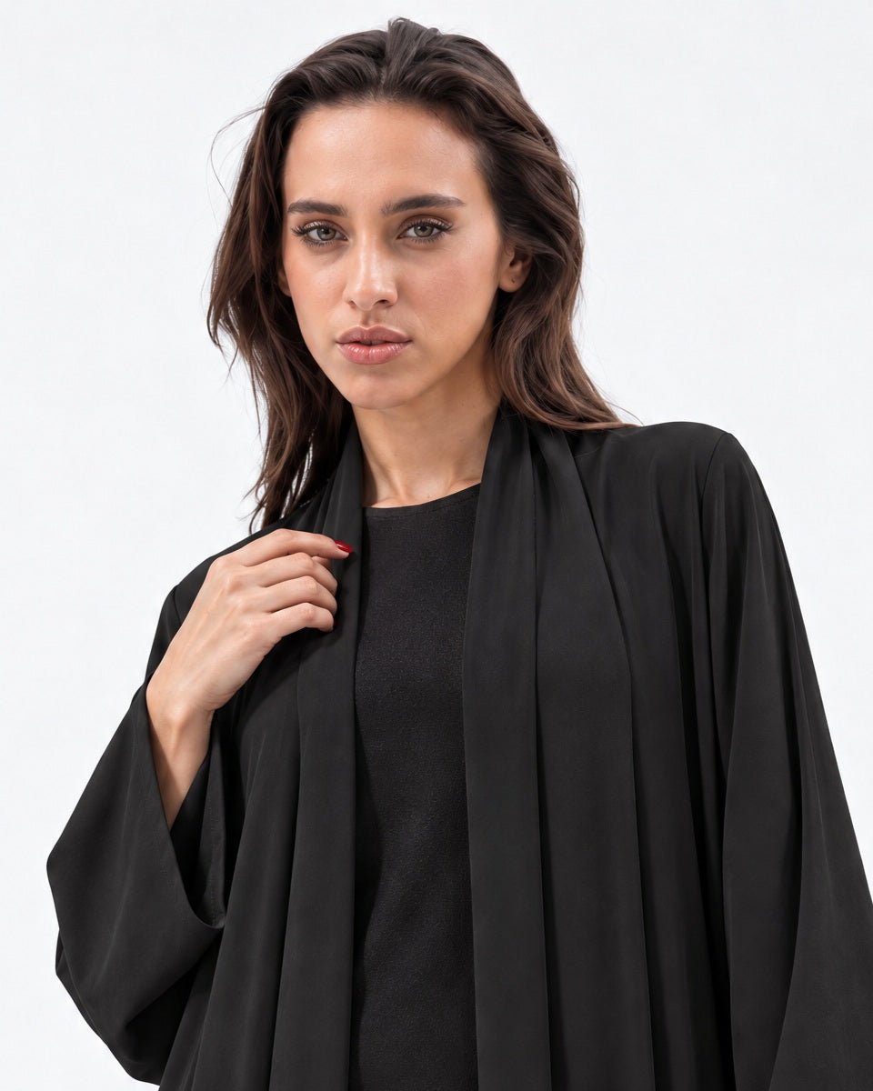 Fluid Shawl Lapel Abaya in Black - CHIKA - MIRA Y MANO