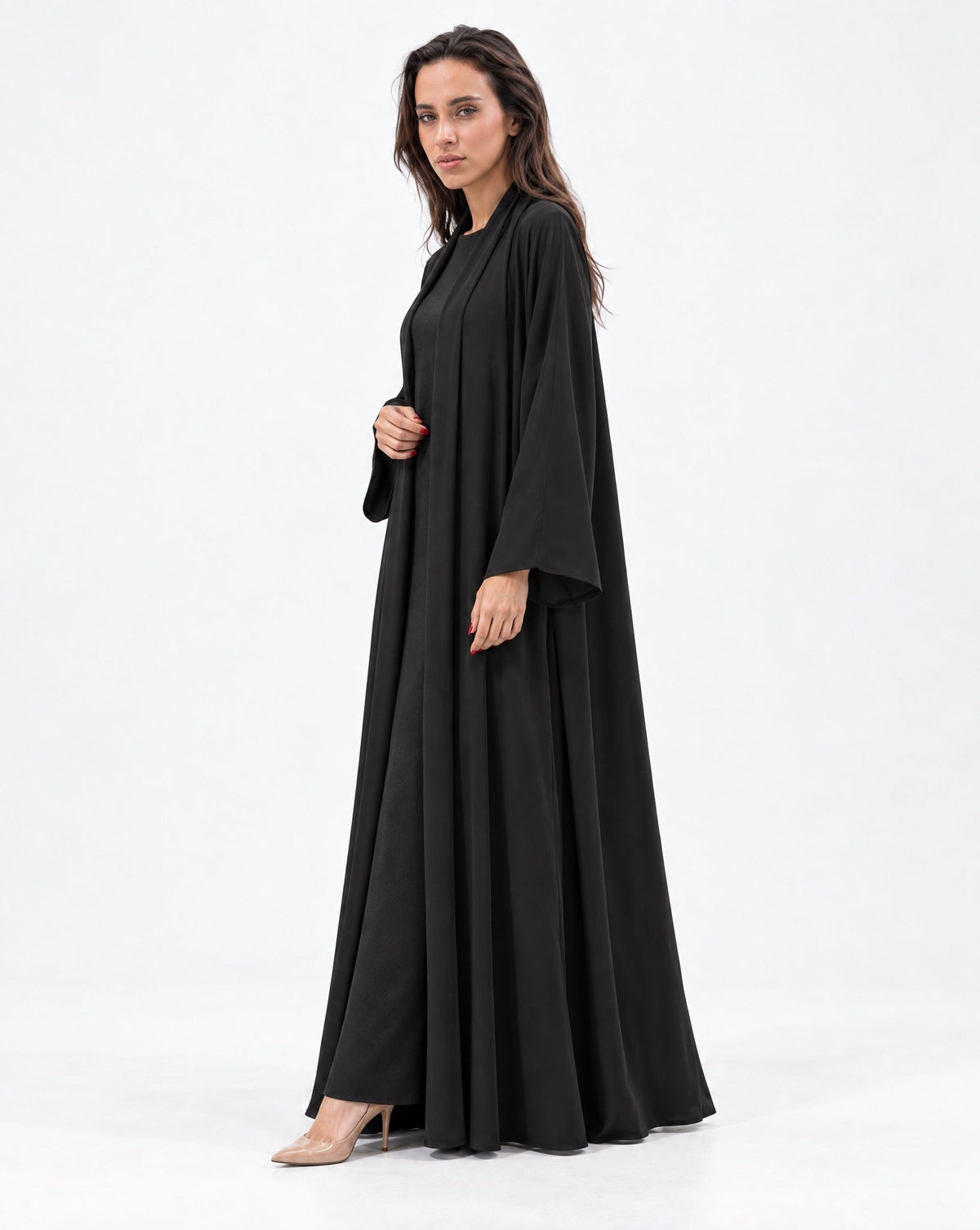 Fluid Shawl Lapel Abaya in Black - CHIKA - MIRA Y MANO