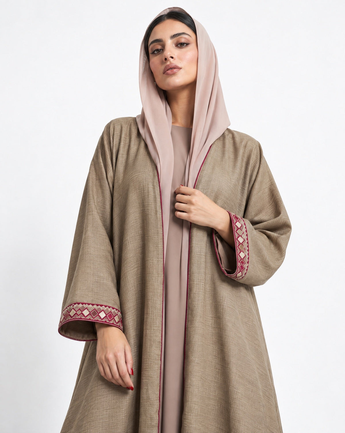 PATTERN CROSS OLIVE ABAYA - DAR TARAF - MIRA Y MANO