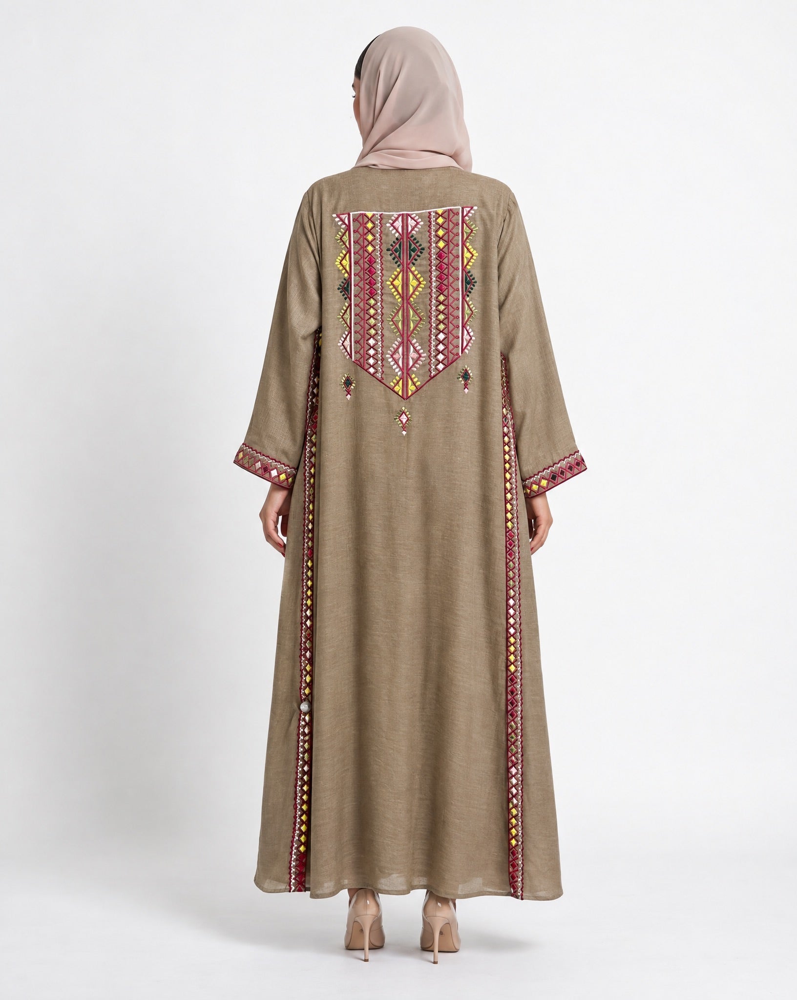 PATTERN CROSS OLIVE ABAYA - DAR TARAF - MIRA Y MANO