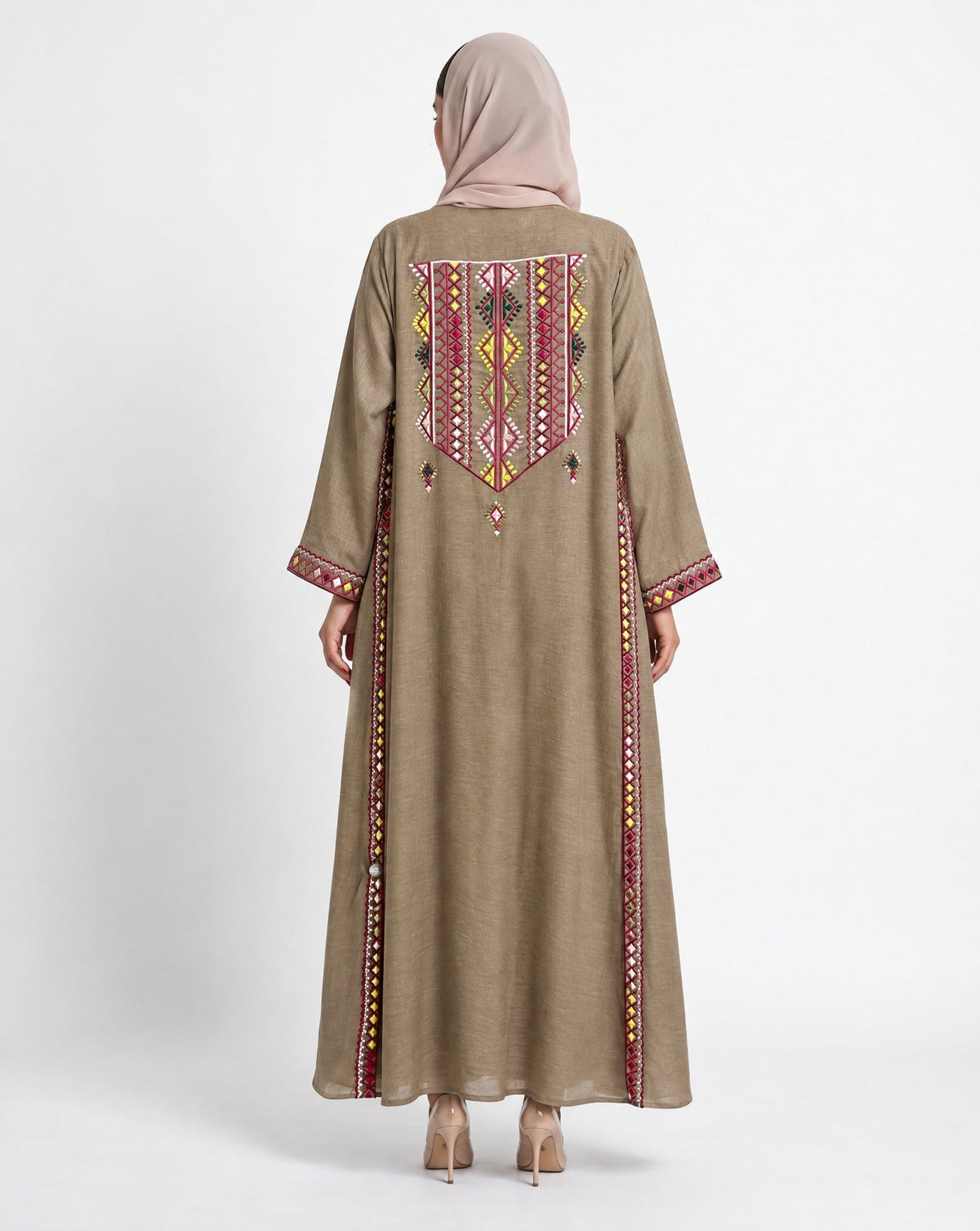 PATTERN CROSS OLIVE ABAYA - DAR TARAF - MIRA Y MANO