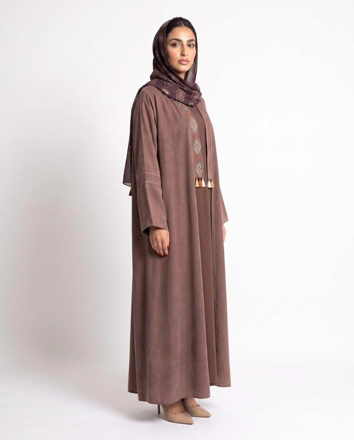 SILK IN WASH WITH COLLAR PURPLE ABAYA - DAR TARAF - MIRA Y MANO
