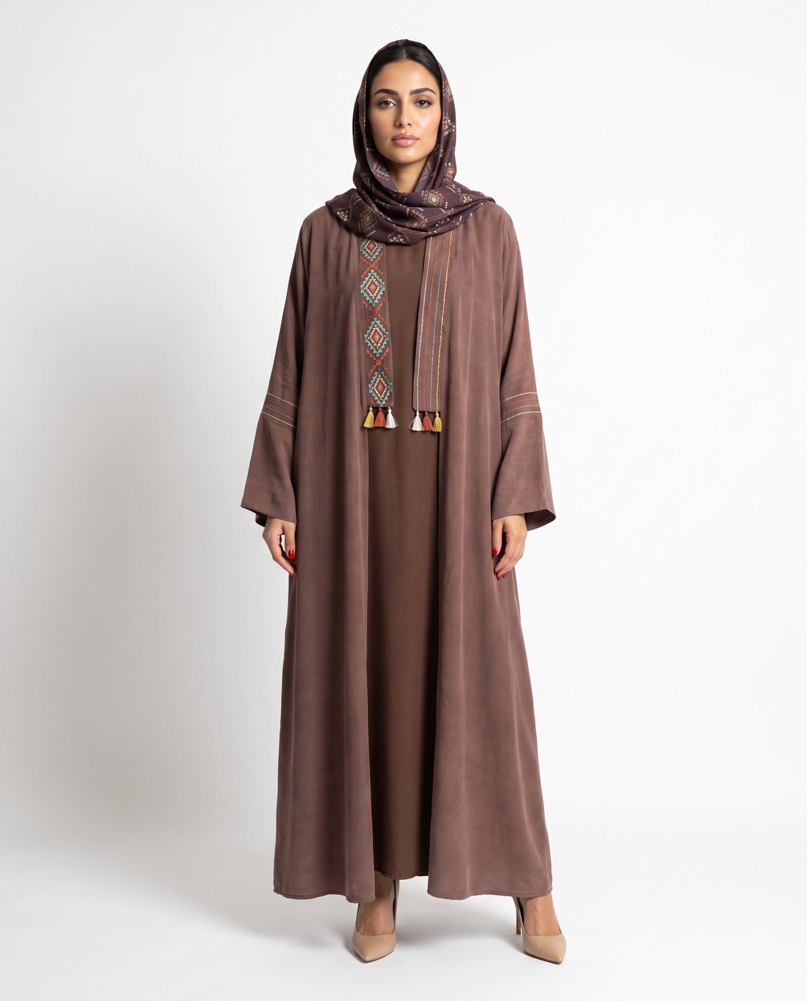 SILK IN WASH WITH COLLAR PURPLE ABAYA - DAR TARAF - MIRA Y MANO