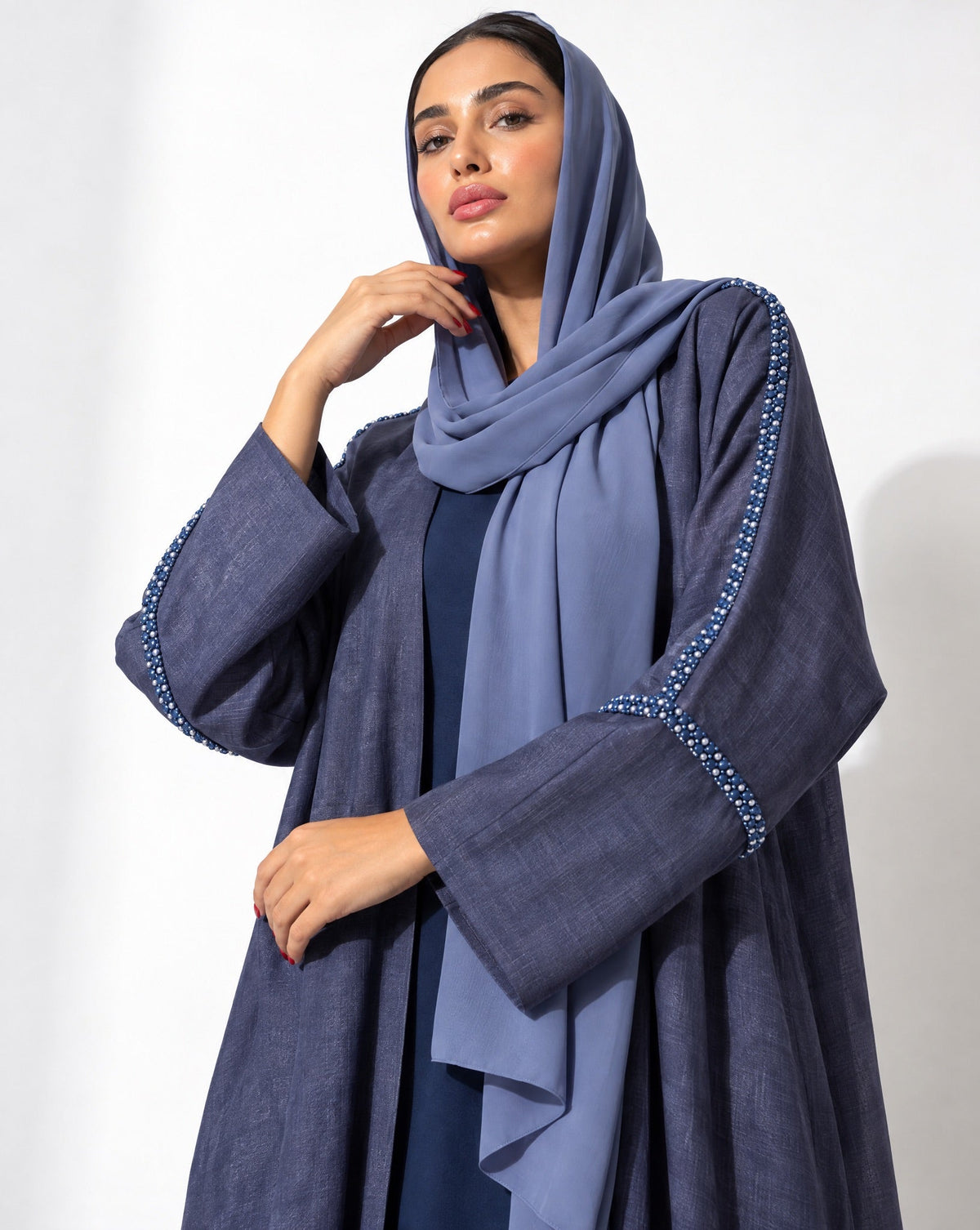 XO PRINT BLUE ABAYA - DAR TARAF - MIRA Y MANO