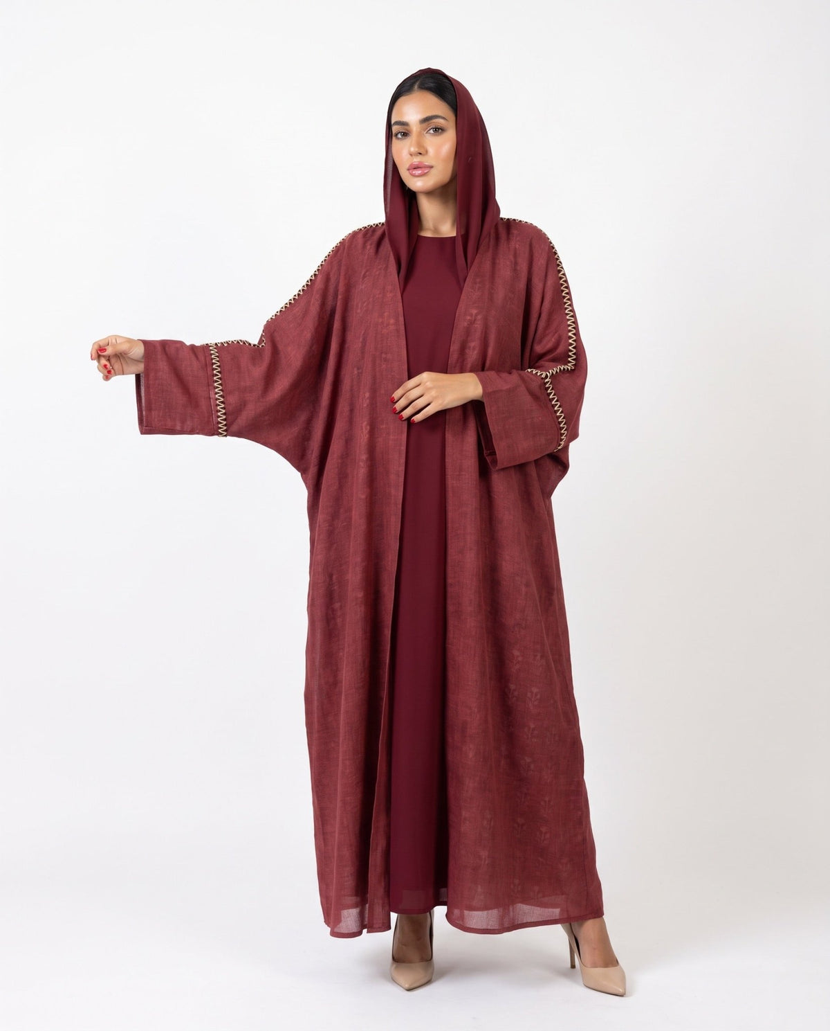 XO PRINT MAROON ABAYA - DAR TARAF - MIRA Y MANO