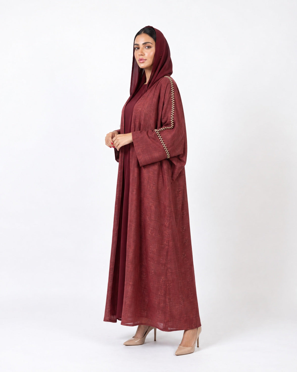 XO PRINT MAROON ABAYA - DAR TARAF - MIRA Y MANO