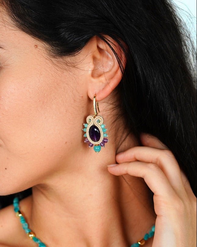 RIMAL 2E – Turquoise Cotton Mix Earring - DESIREA - MIRA Y MANO