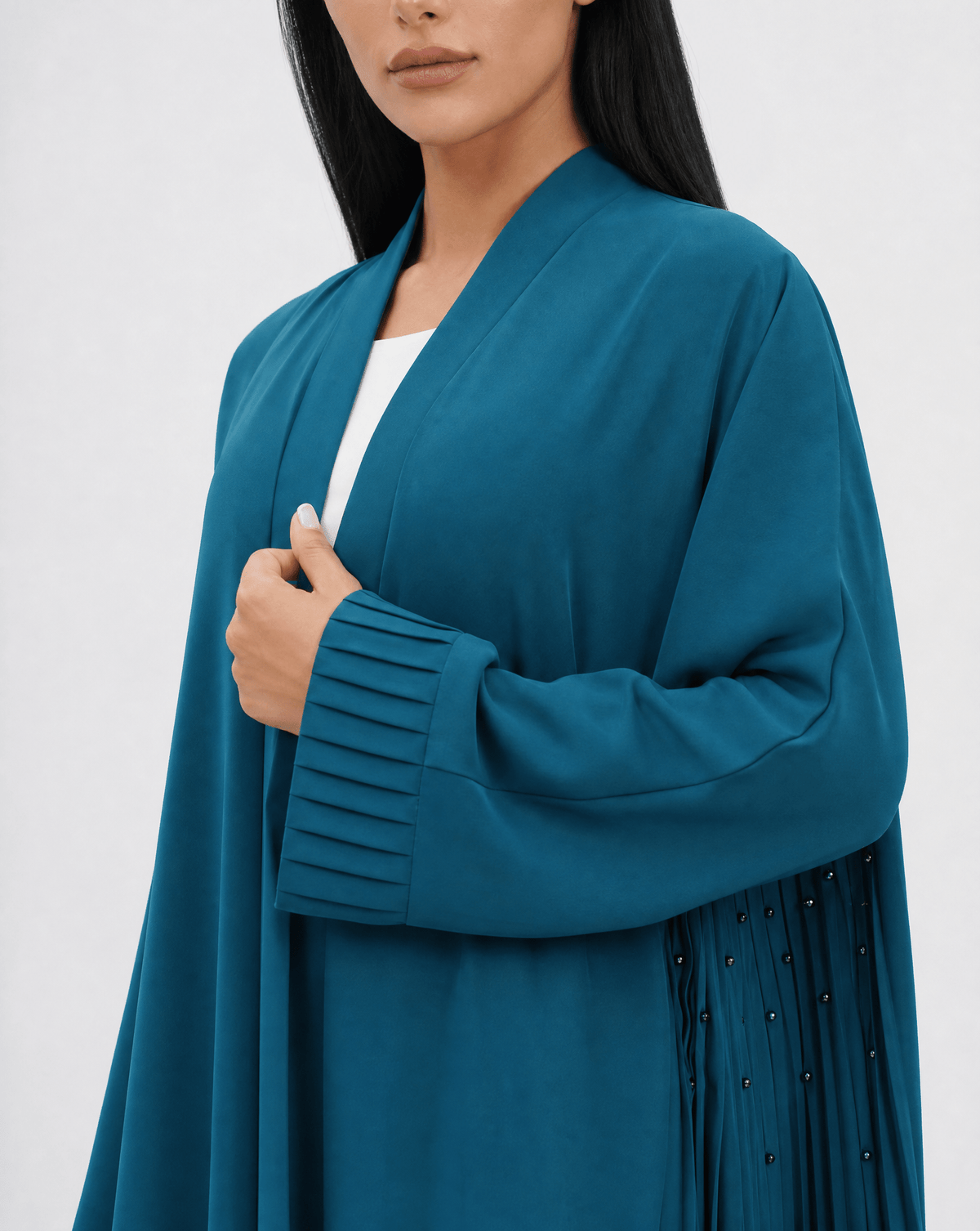 ABM26-1124-TL – عباية كريب باللون الأزرق المائي – صورة المنتج 2