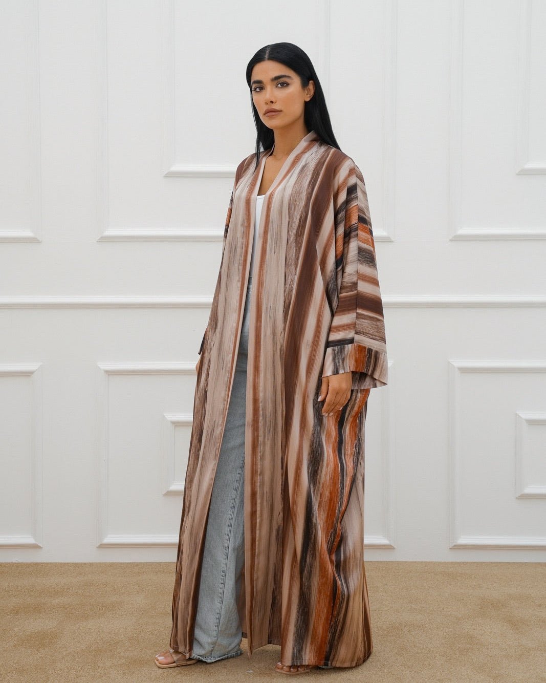 ABM26-1147A - Brown Silk Abaya - EFFA - MIRA Y MANO