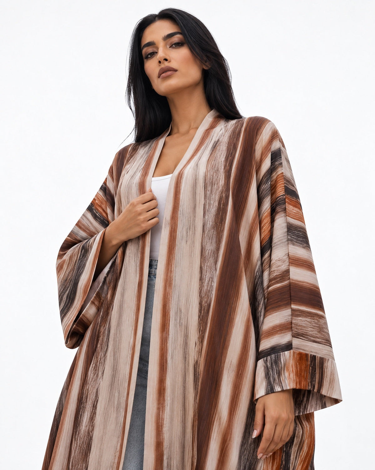ABM26-1147A - Brown Silk Abaya - EFFA - MIRA Y MANO