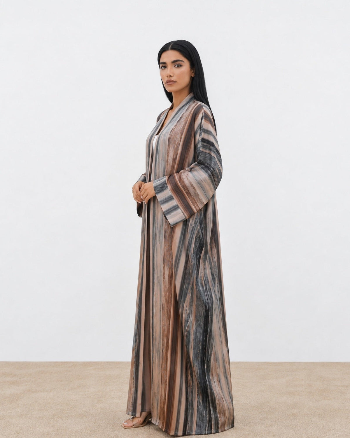 ABM26-1147B - Dark Slate Gray Silk Abaya - EFFA - MIRA Y MANO
