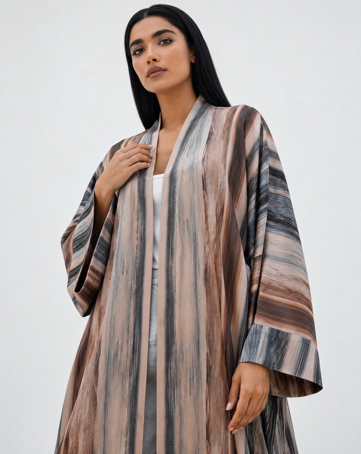 ABM26-1147B - Dark Slate Gray Silk Abaya - EFFA - MIRA Y MANO