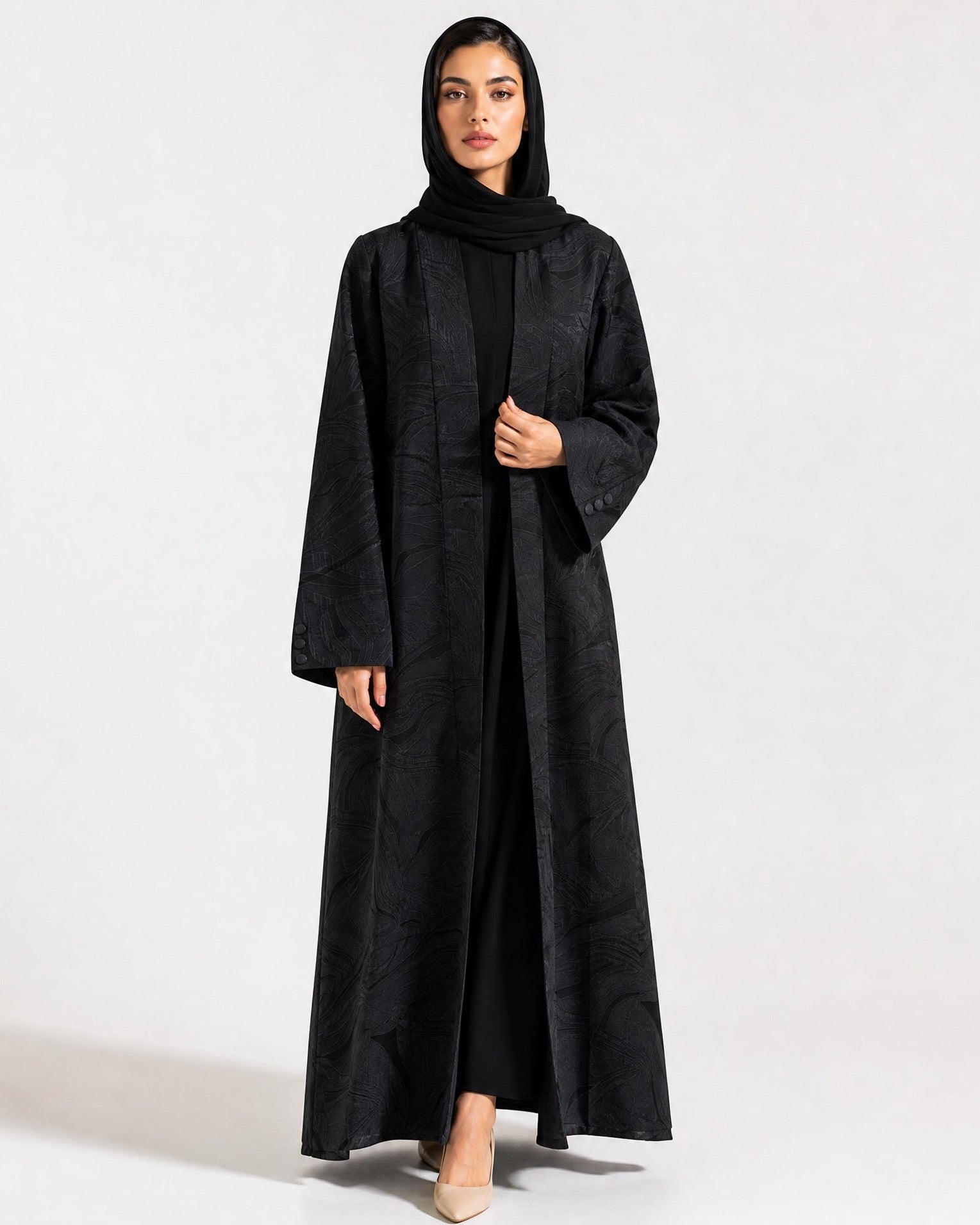 ABY 3806M-BK – Black Linen Abaya - EMAD RIZQ - MIRA Y MANO